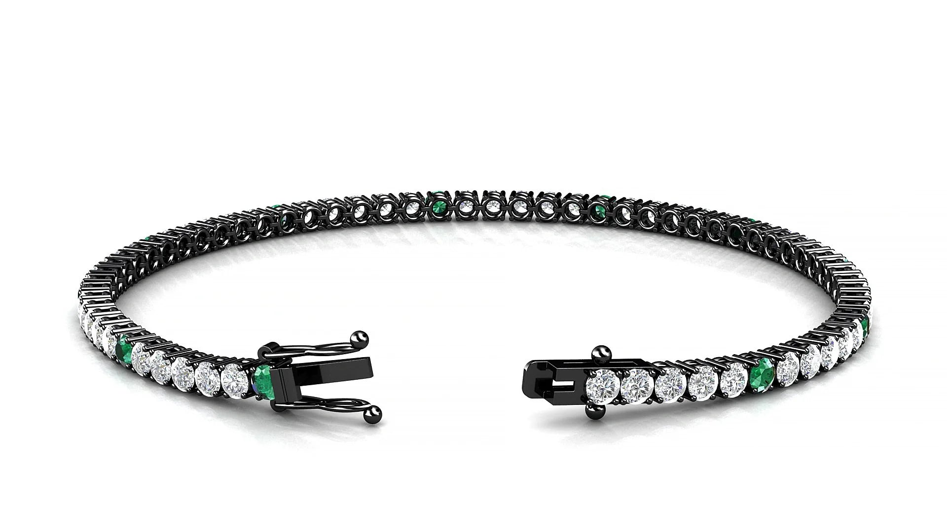 Capri 1-5 | 18k Black Gold 2.5 mm Round Natural Emerald & Diamond Tennis Bracelet
