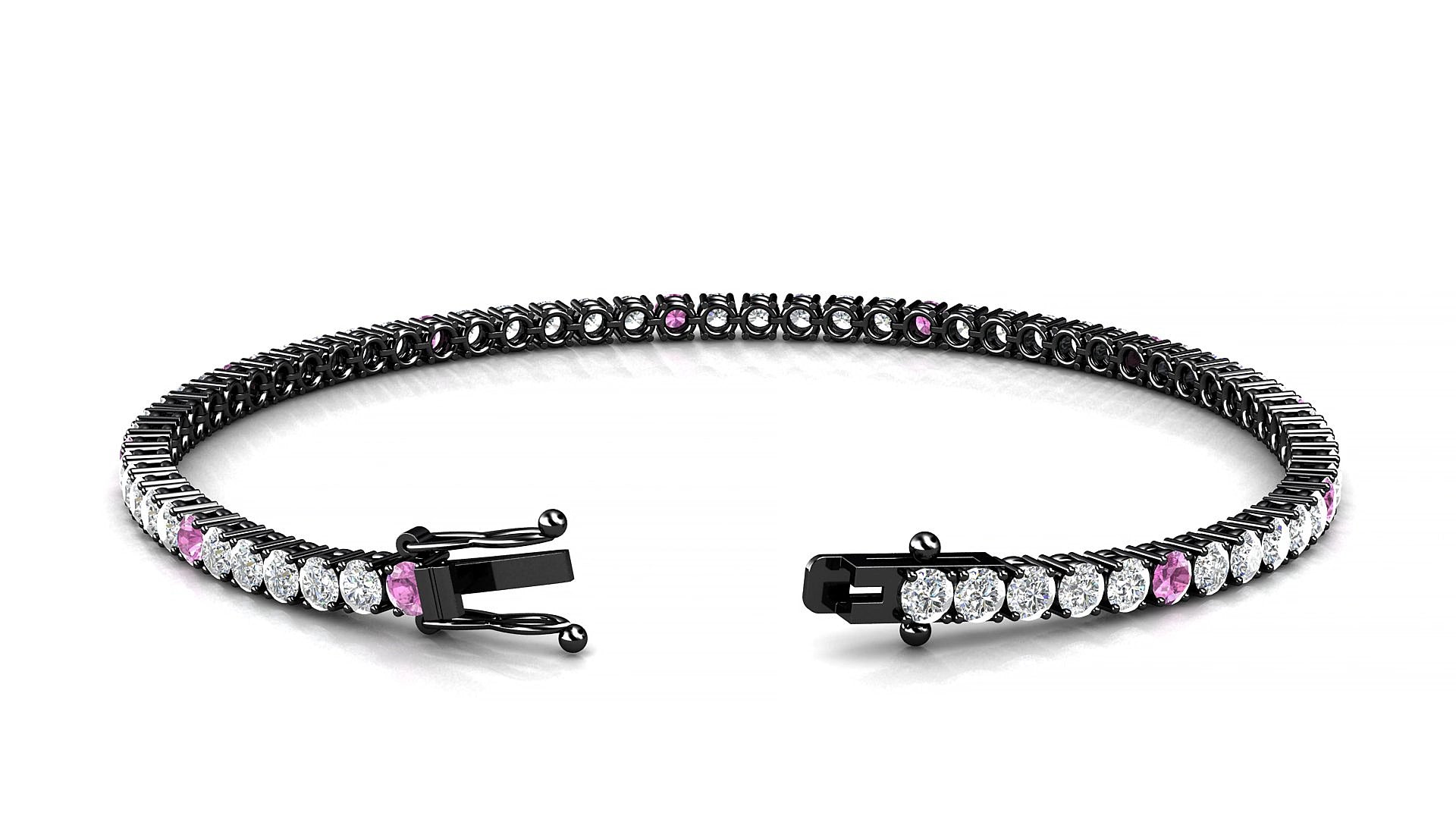 Capri 1-5 | 18k Black Gold 2.5 mm Round Natural Pink Sapphire & Diamond 16 cm Tennis Bracelet