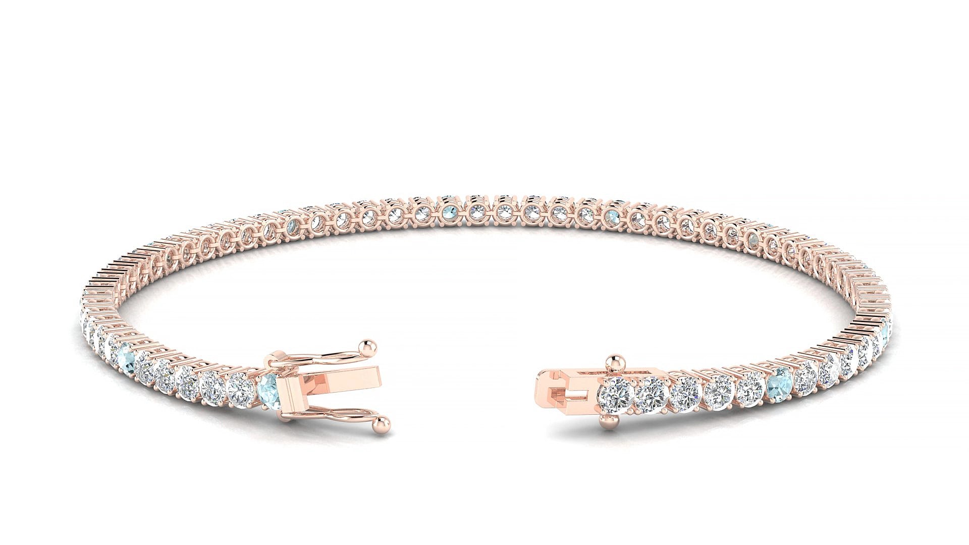 Capri 1-5 | 18k Rose Gold 2.5 mm Round Natural Aquamarine & Diamond 17 cm Tennis Bracelet