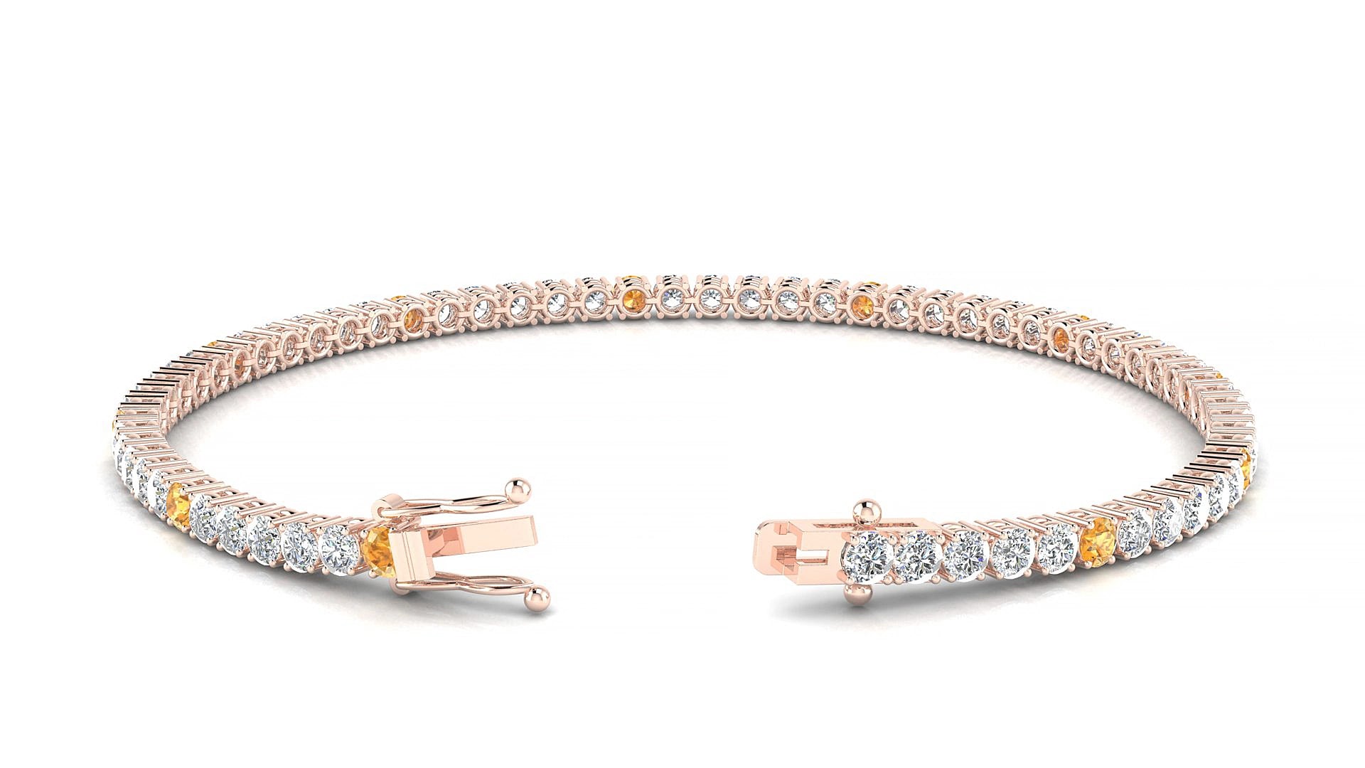 Capri 1-5 | 18k Rose Gold 2.5 mm Round Natural Citrine & Diamond 19 cm Tennis Bracelet