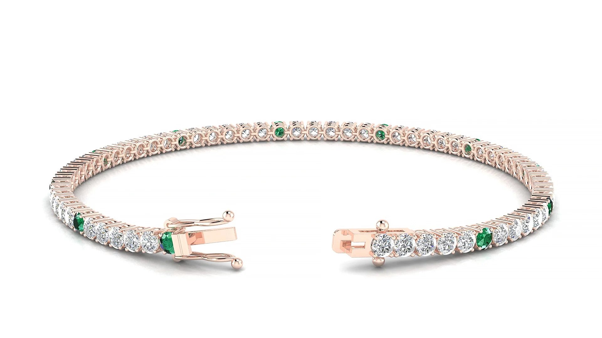 Capri 1-5 | 18k Rose Gold 2.5 mm Round Natural Emerald & Diamond Tennis Bracelet