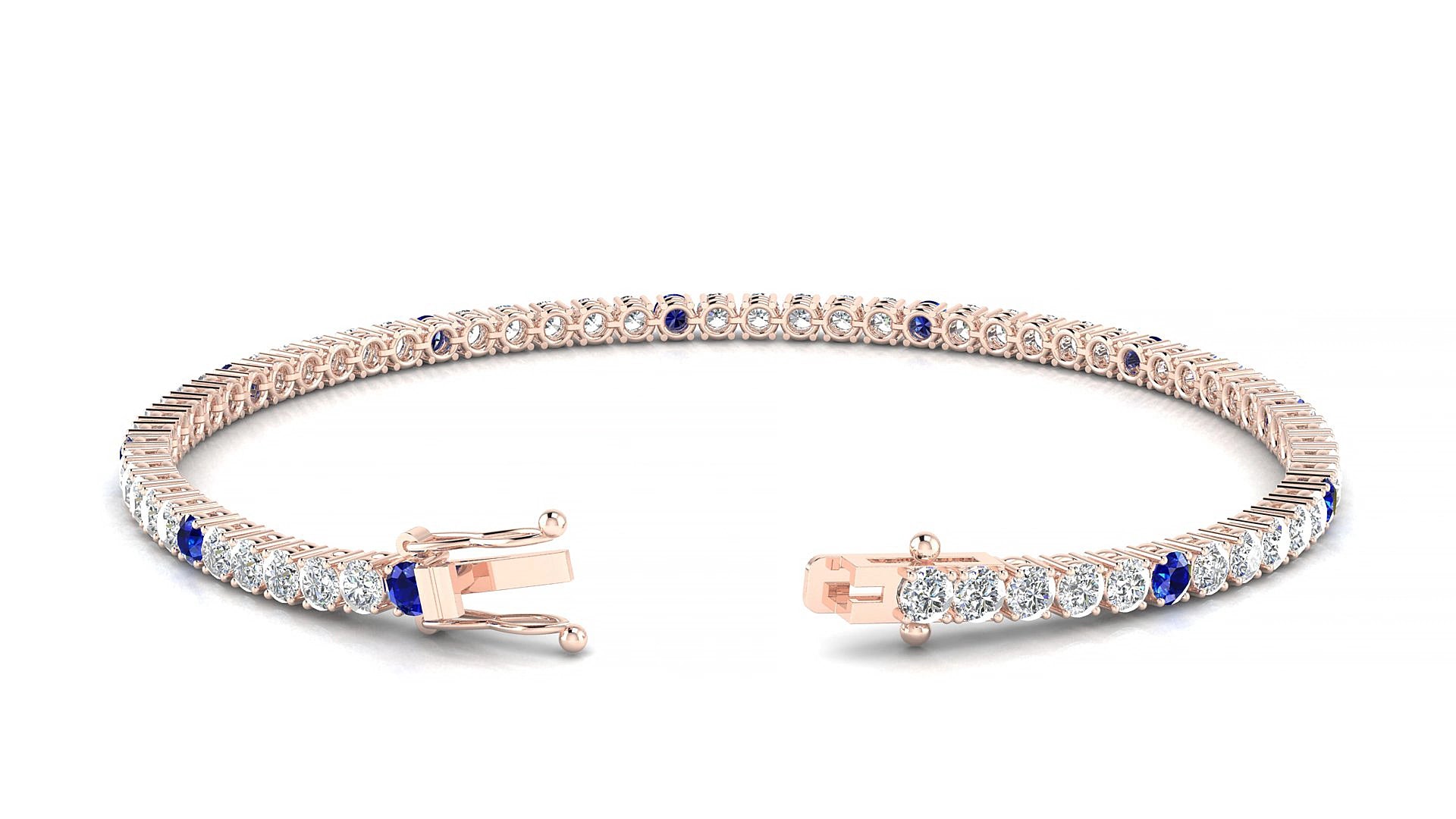 Capri 1-5 | 18k Rose Gold 2.5 mm Round Natural Sapphire & Diamond 15 cm Tennis Bracelet