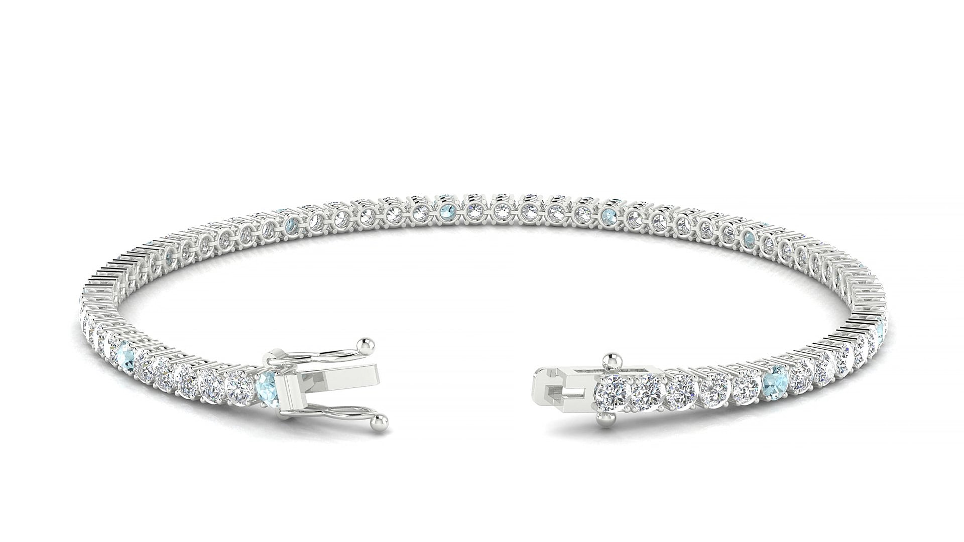 Capri 1-5 | 18k White Gold 2.5 mm Round Natural Aquamarine & Diamond 15 cm Tennis Bracelet