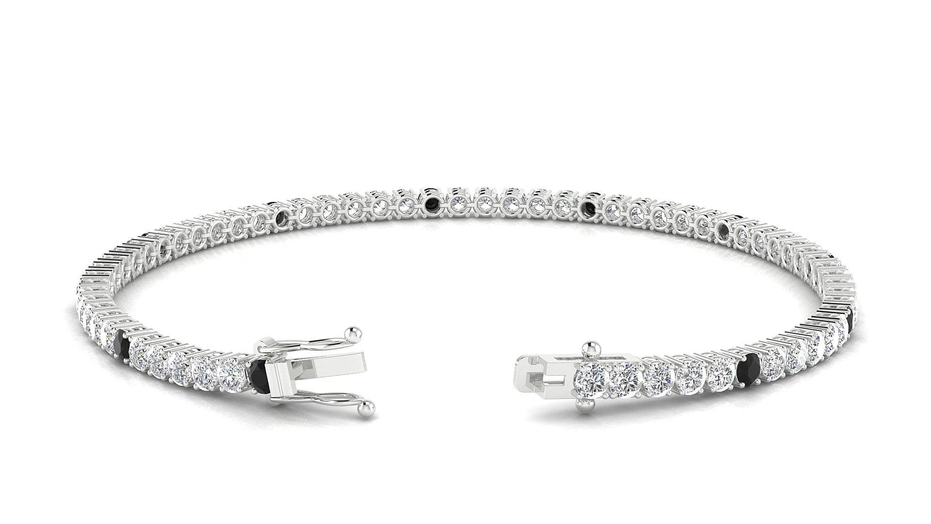 Capri 1-5 | 18k White Gold 2.5 mm Round Natural Black Diamond & Diamond 15 cm Tennis Bracelet