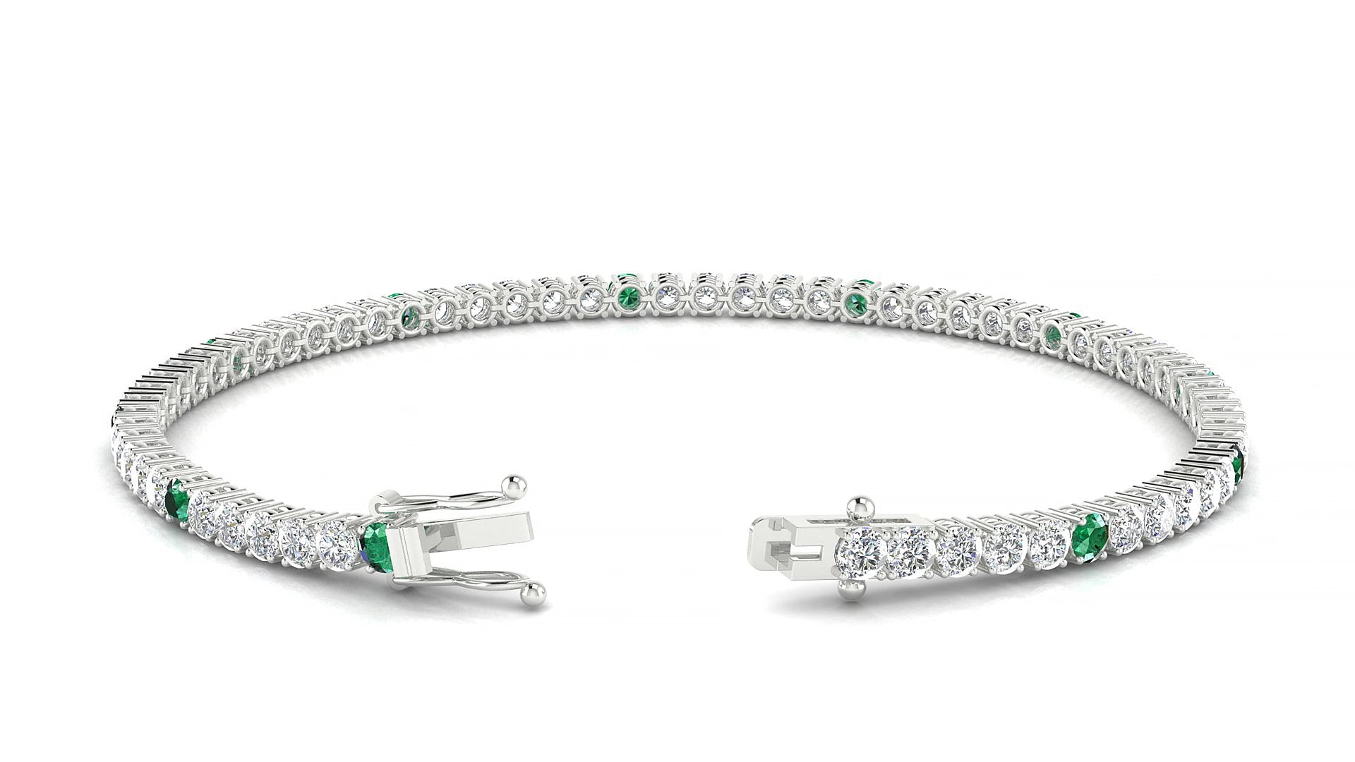 Capri 1-5 | 18k White Gold 2.5 mm Round Natural Emerald & Diamond 16 cm Tennis Bracelet