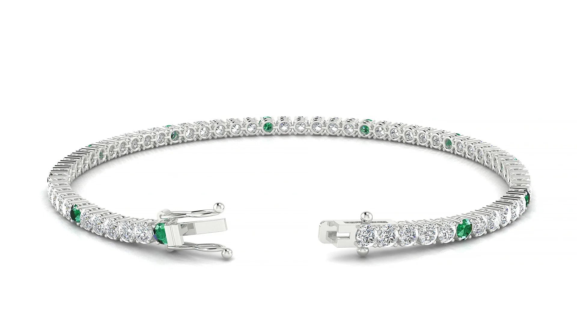 Capri 1-5 | 18k White Gold 2.5 mm Round Natural Emerald & Diamond Tennis Bracelet