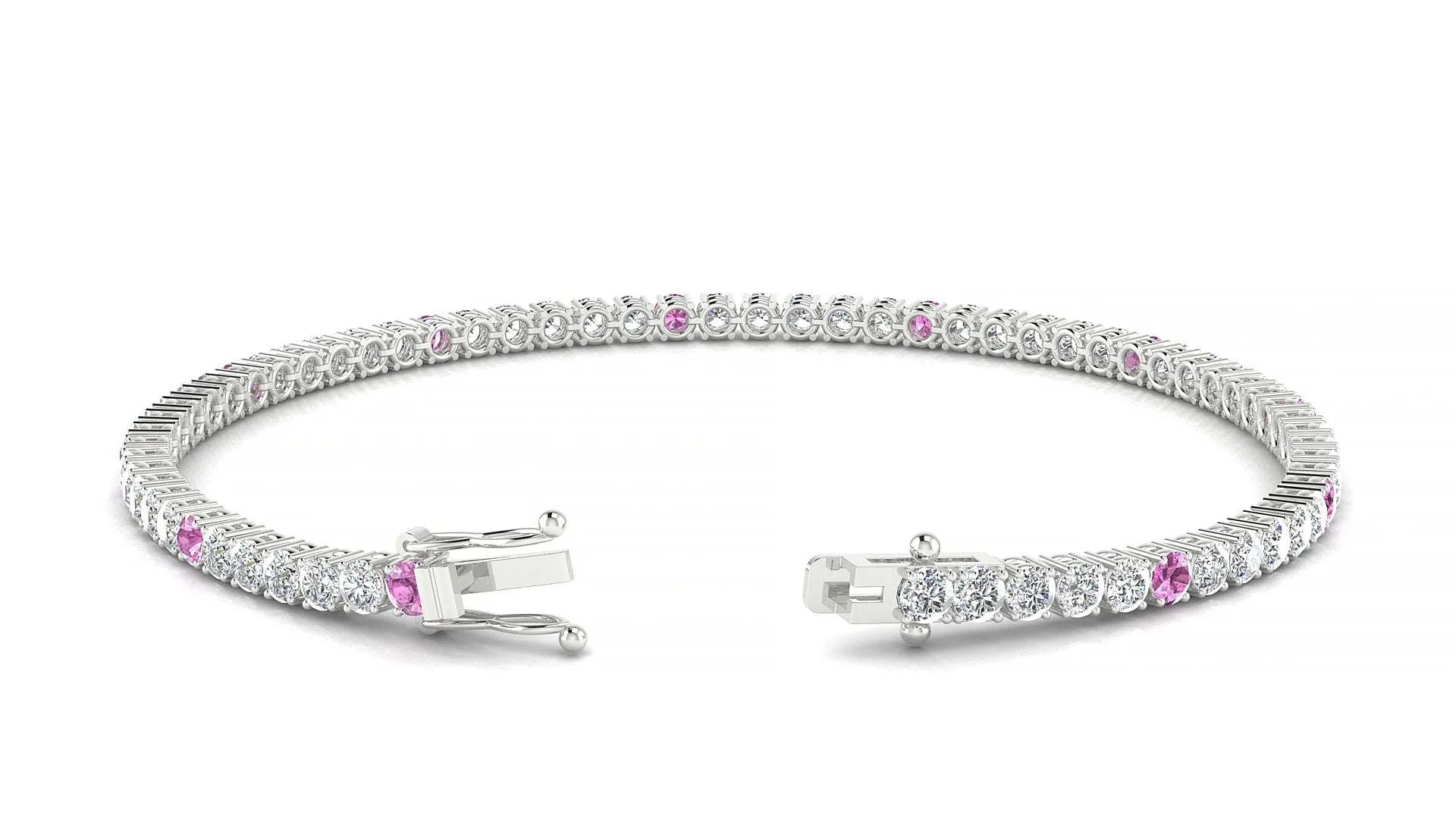 Capri 1-5 | 18k White Gold 2.5 mm Round Natural Pink Sapphire & Diamond Tennis Bracelet