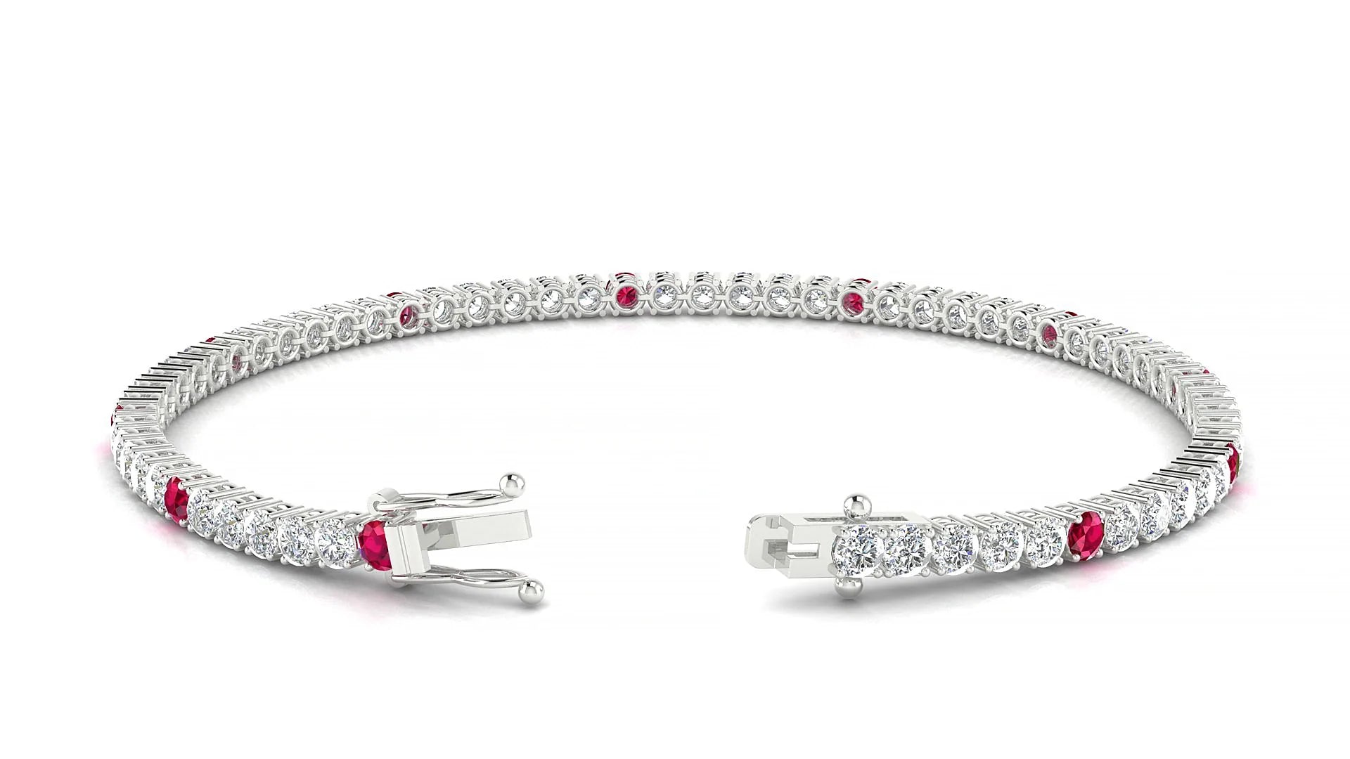 Capri 1-5 | 18k White Gold 2.5 mm Round Natural Ruby & Diamond Tennis Bracelet