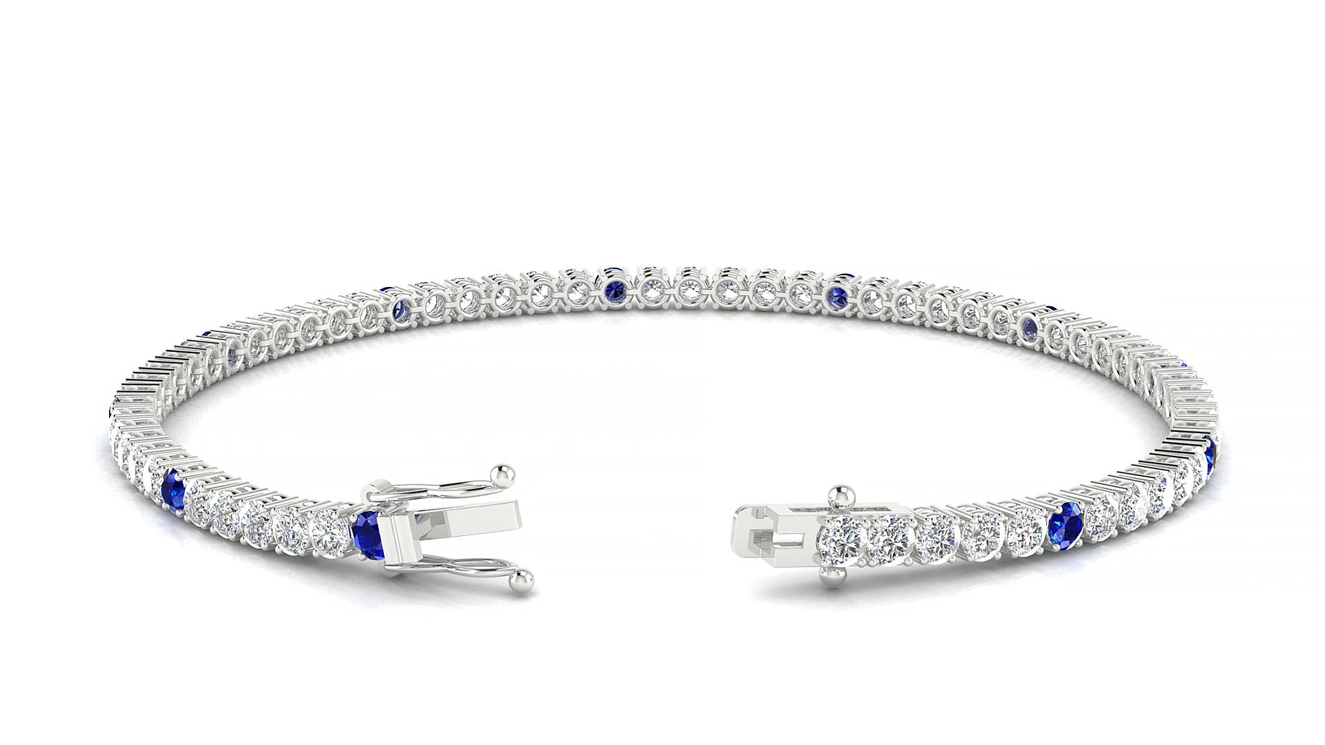 Capri 1-5 | 18k White Gold 2.5 mm Round Natural Sapphire & Diamond 17 cm Tennis Bracelet