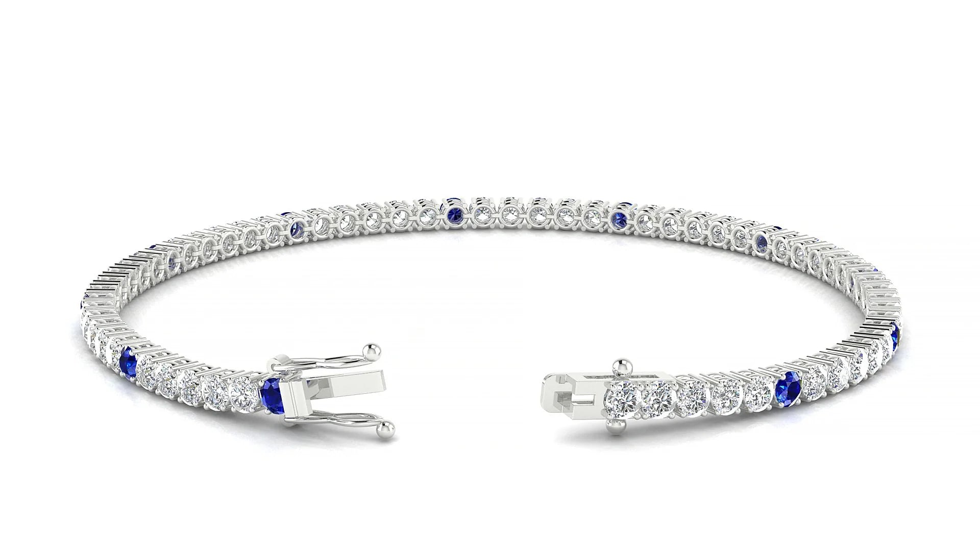 Capri 1-5 | 18k White Gold 2.5 mm Round Natural Sapphire & Diamond Tennis Bracelet