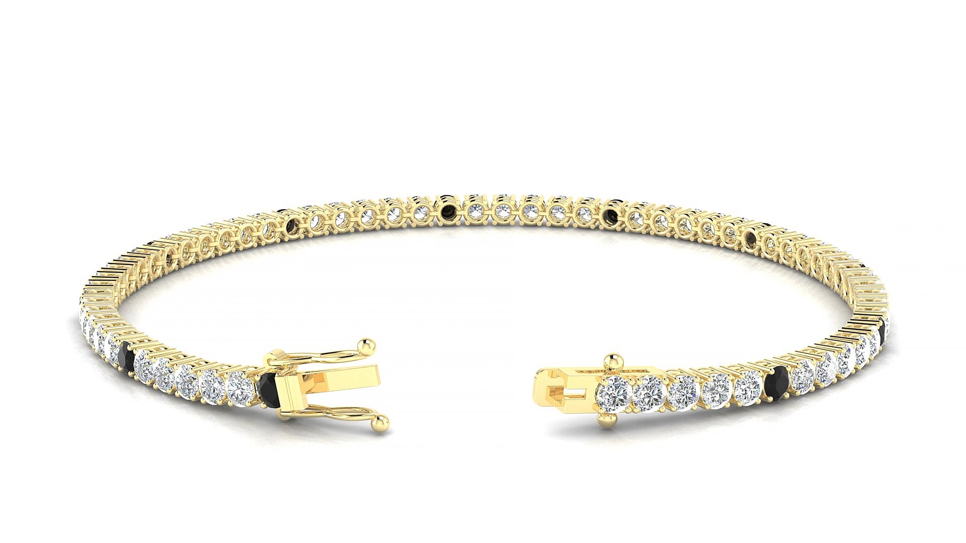 Capri 1-5 | 18k Yellow Gold 2.5 mm Round Natural Black Diamond & Diamond 19 cm Tennis Bracelet
