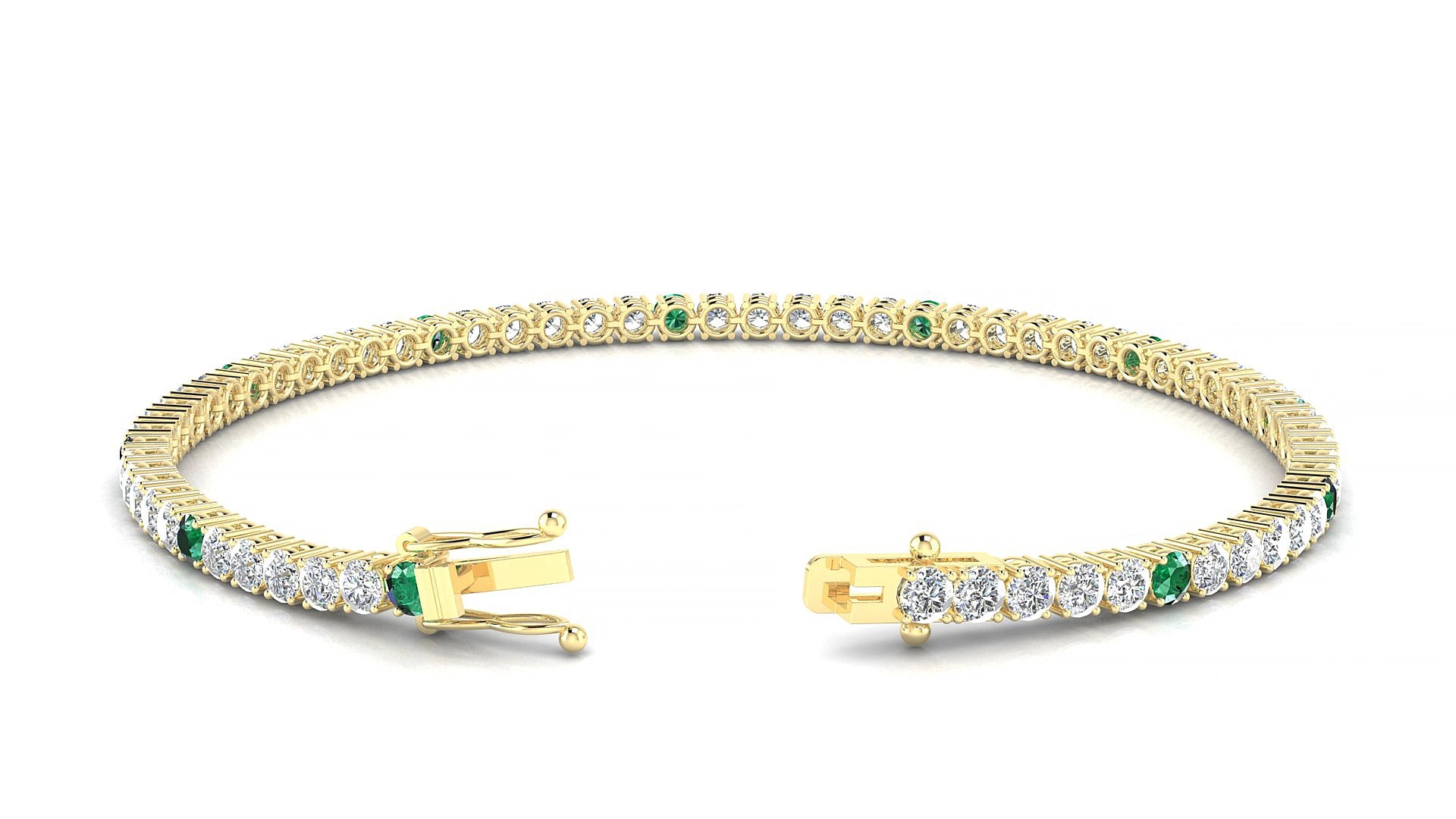Capri 1-5 | 18k Yellow Gold 2.5 mm Round Natural Emerald & Diamond 15 cm Tennis Bracelet