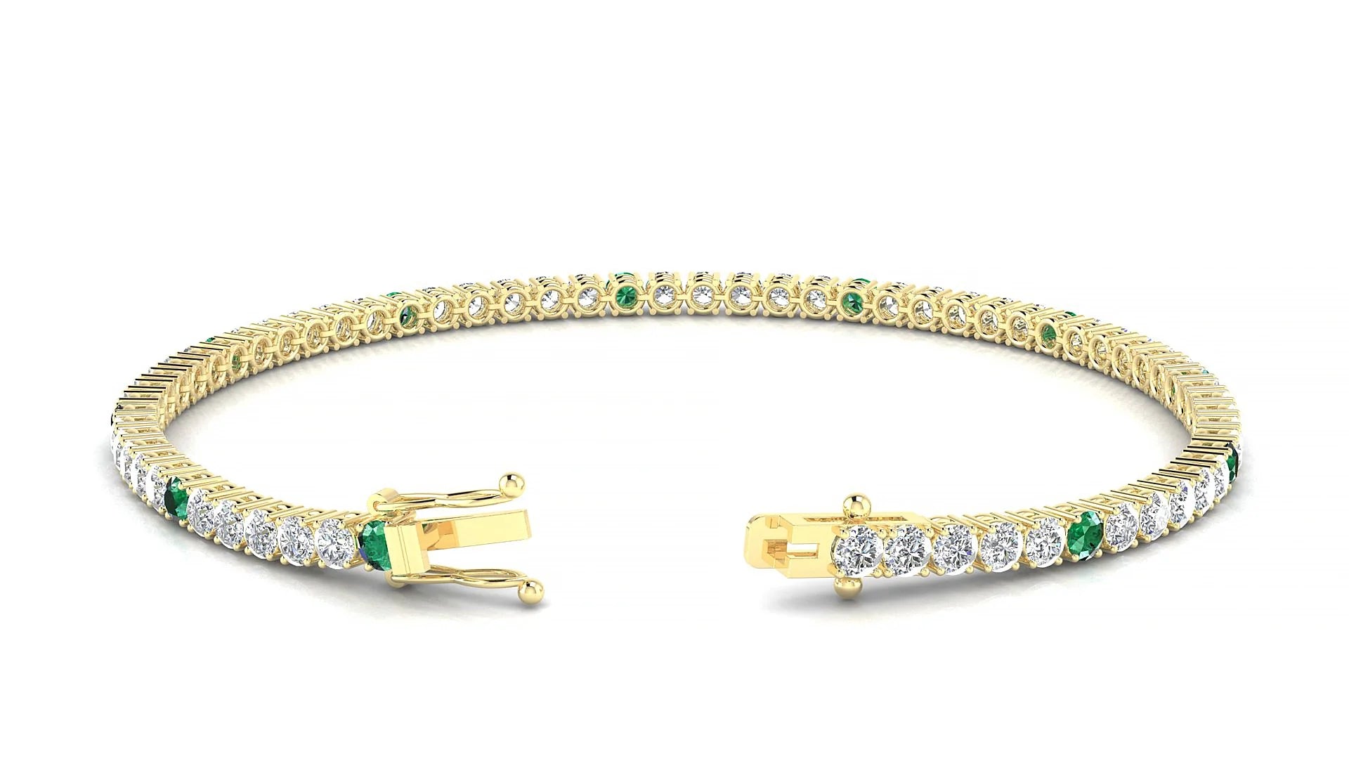 Capri 1-5 | 18k Yellow Gold 2.5 mm Round Natural Emerald & Diamond Tennis Bracelet