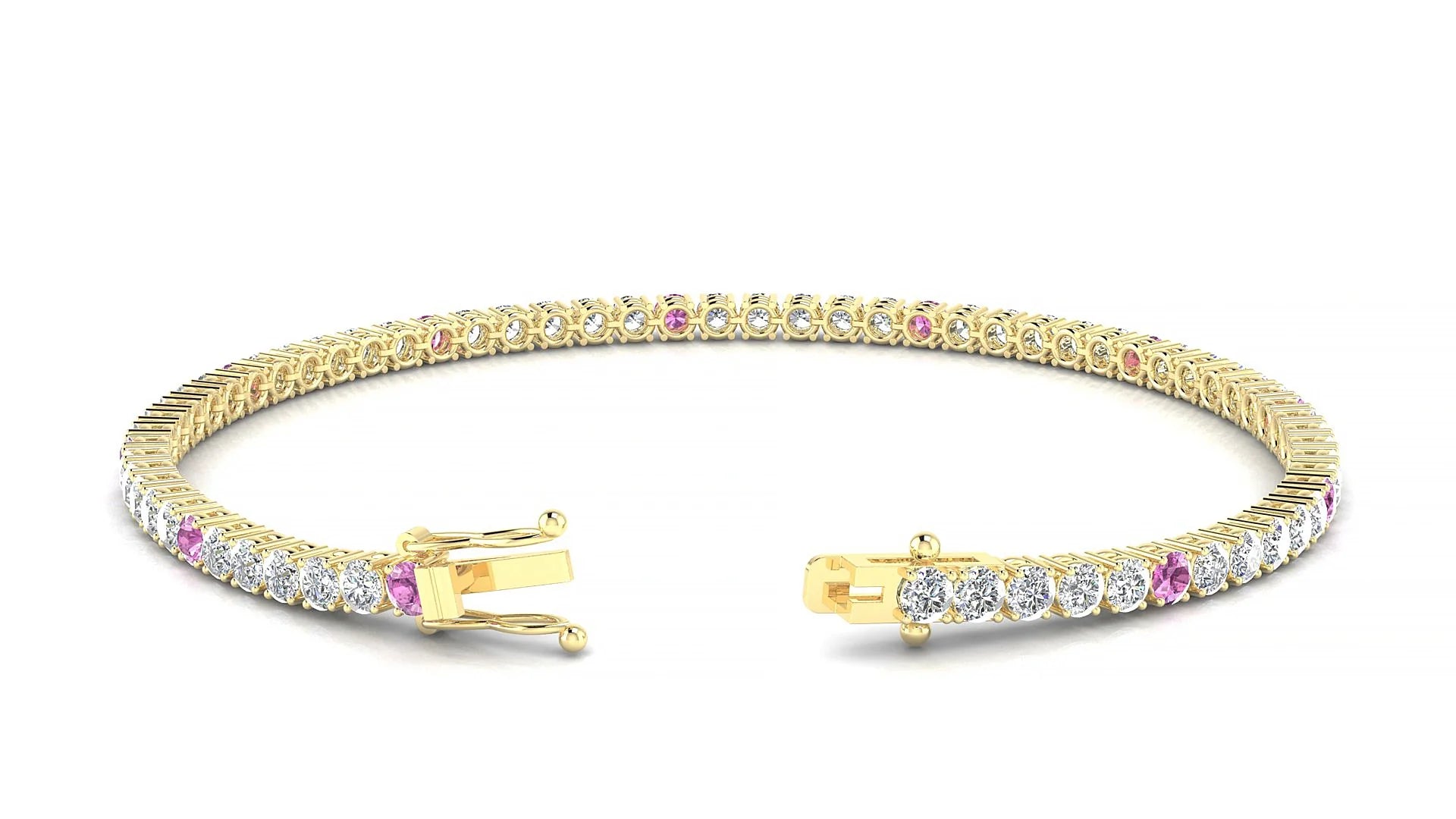 Capri 1-5 | 18k Yellow Gold 2.5 mm Round Natural Pink Sapphire & Diamond Tennis Bracelet