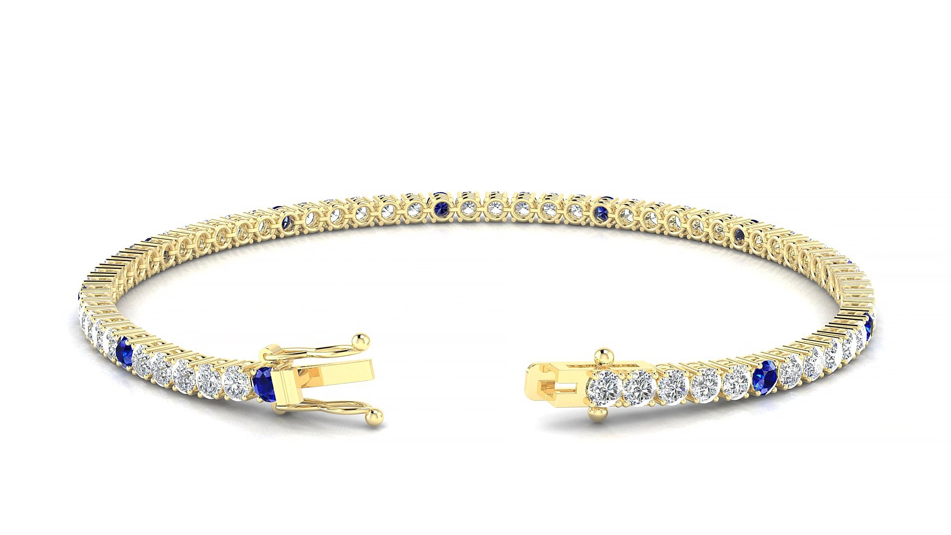 Capri 1-5 | 18k Yellow Gold 2.5 mm Round Natural Sapphire & Diamond 19 cm Tennis Bracelet