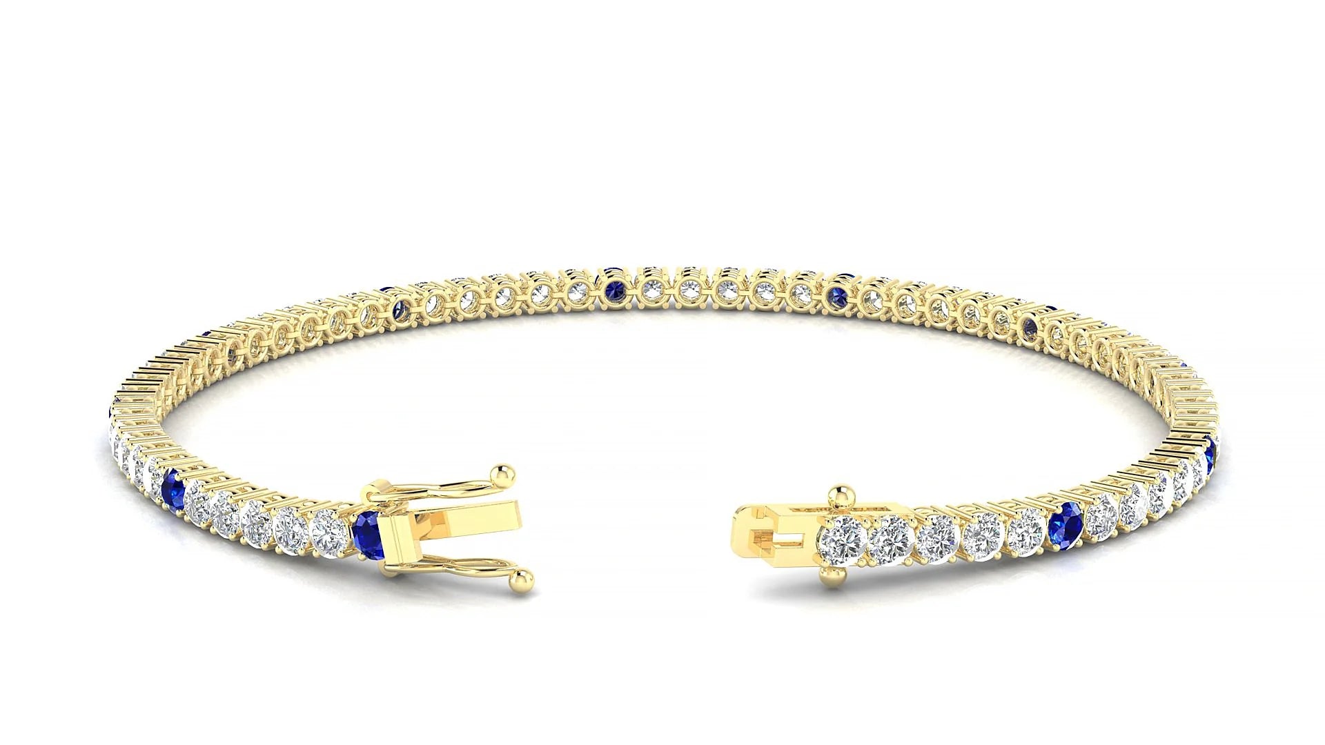 Capri 1-5 | 18k Yellow Gold 2.5 mm Round Natural Sapphire & Diamond Tennis Bracelet
