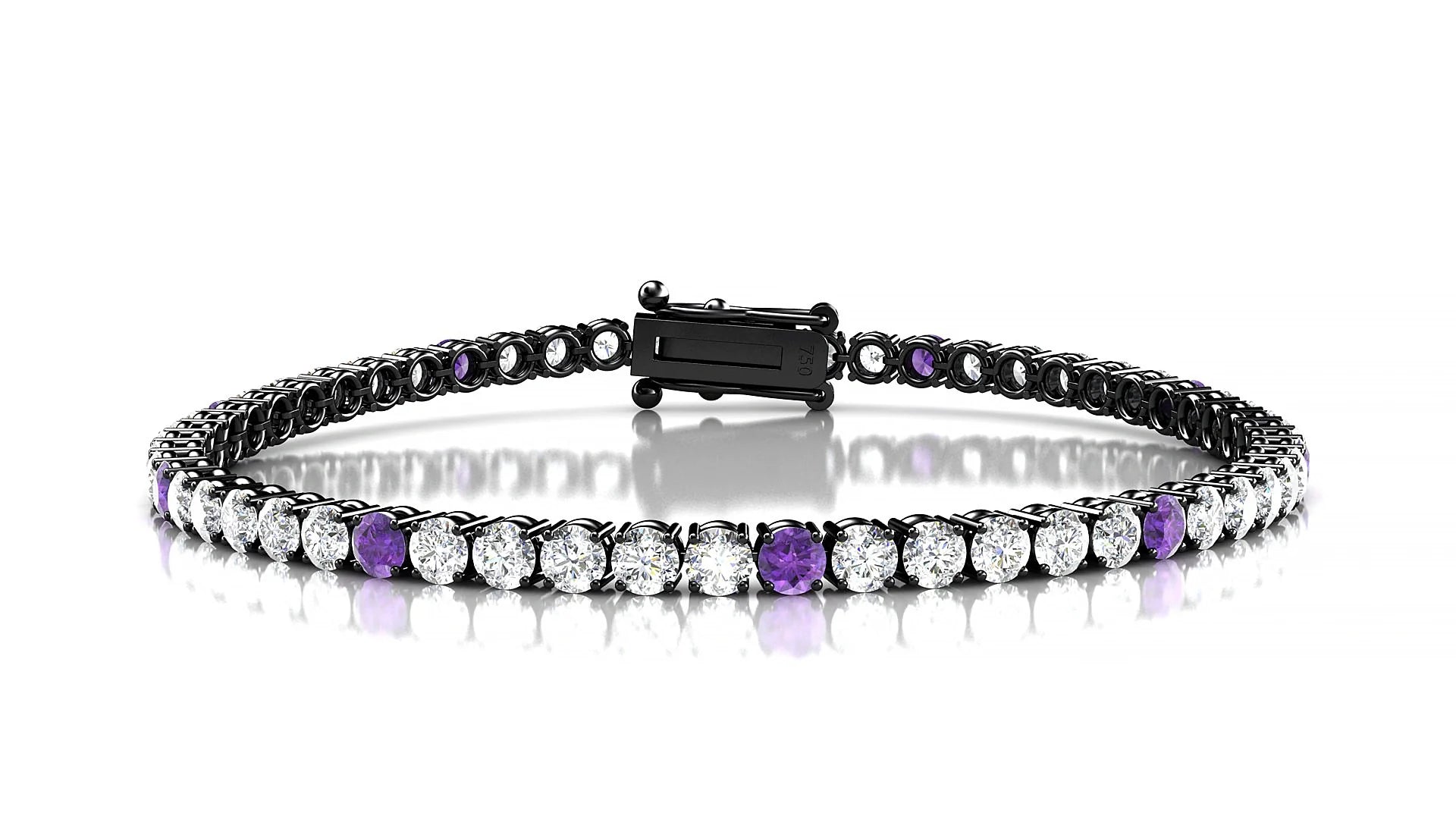 Capri 1-5 | 18k Black Gold 3 mm Round Natural Amethyst & Diamond Tennis Bracelet