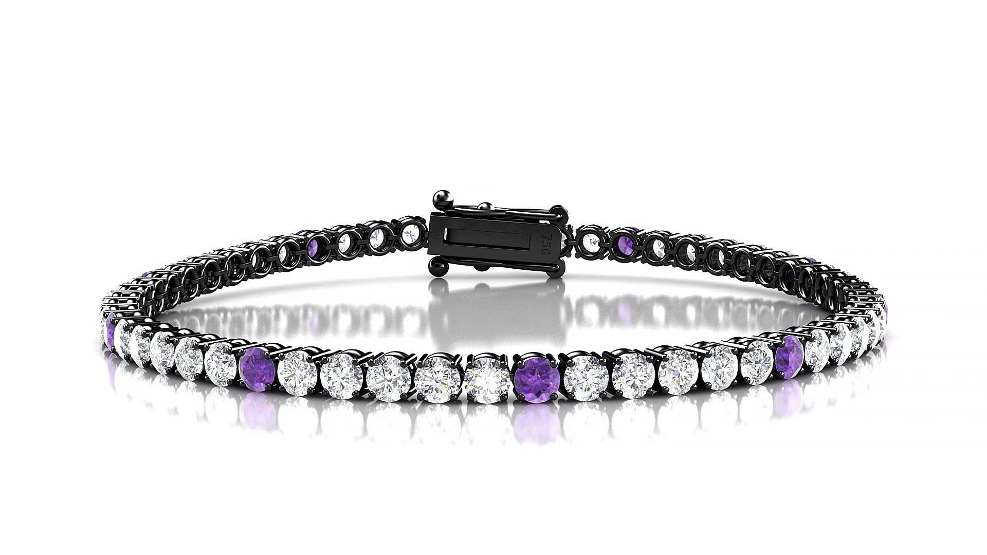 Capri 1-5 | 18k Black Gold 3 mm Round Natural Amethyst & Diamond 20 cm Tennis Bracelet