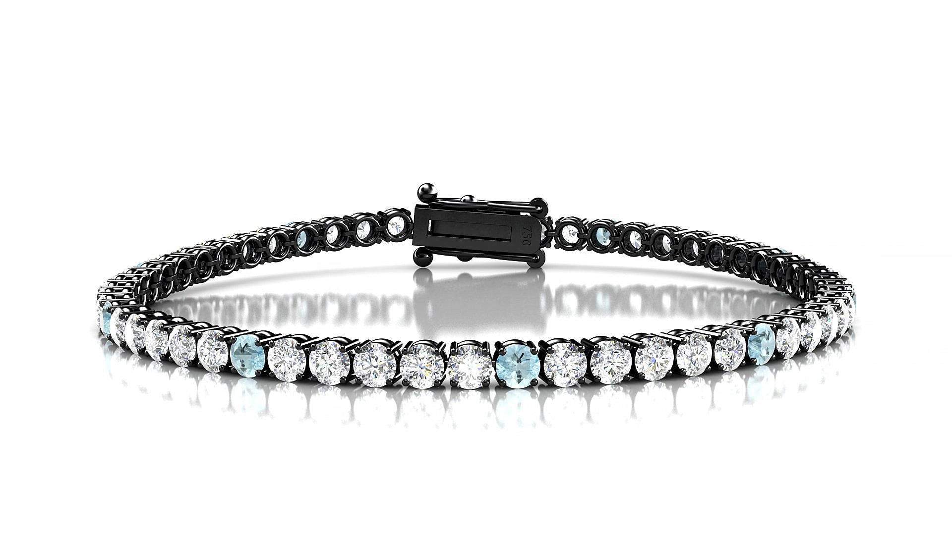 Capri 1-5 | 18k Black Gold 3 mm Round Natural Aquamarine & Diamond 20 cm Tennis Bracelet