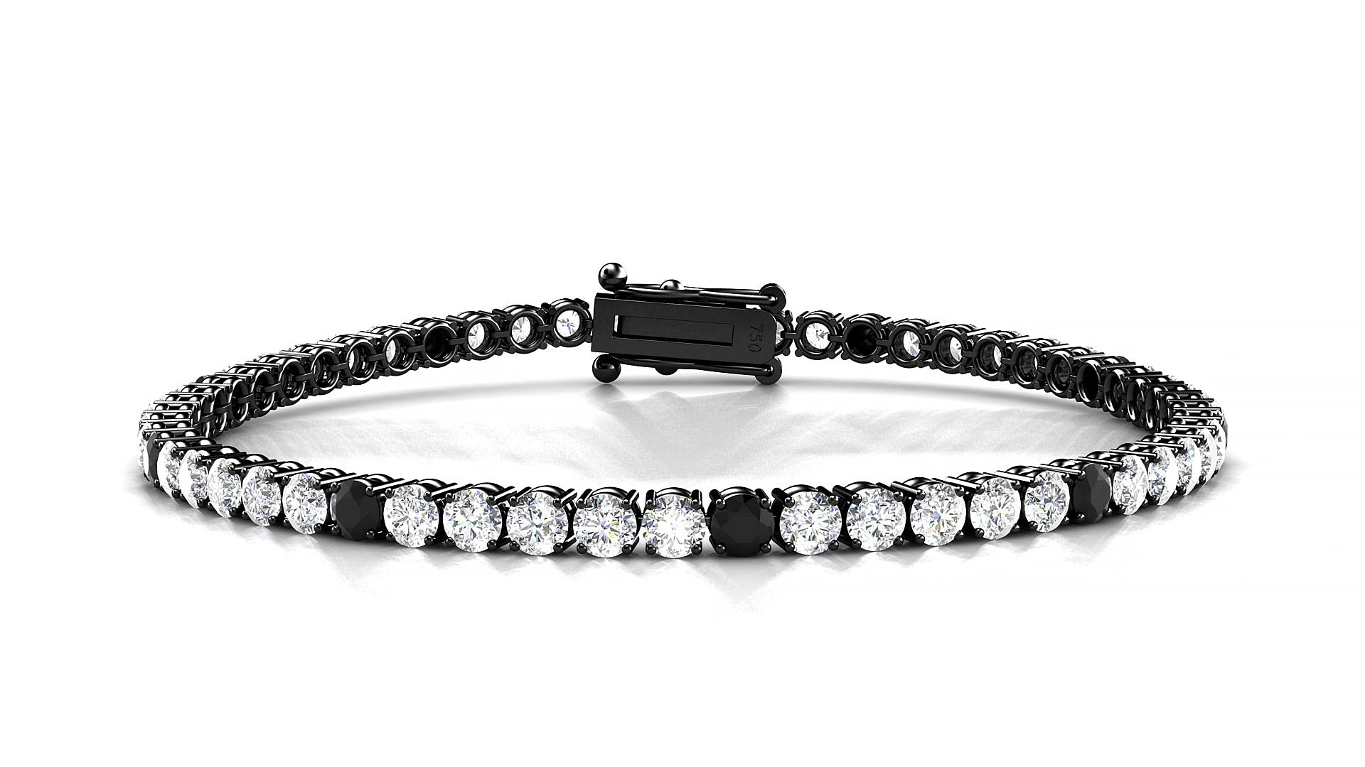 Capri 1-5 | 18k Black Gold 3 mm Round Natural Black Diamond & Diamond 20 cm Tennis Bracelet