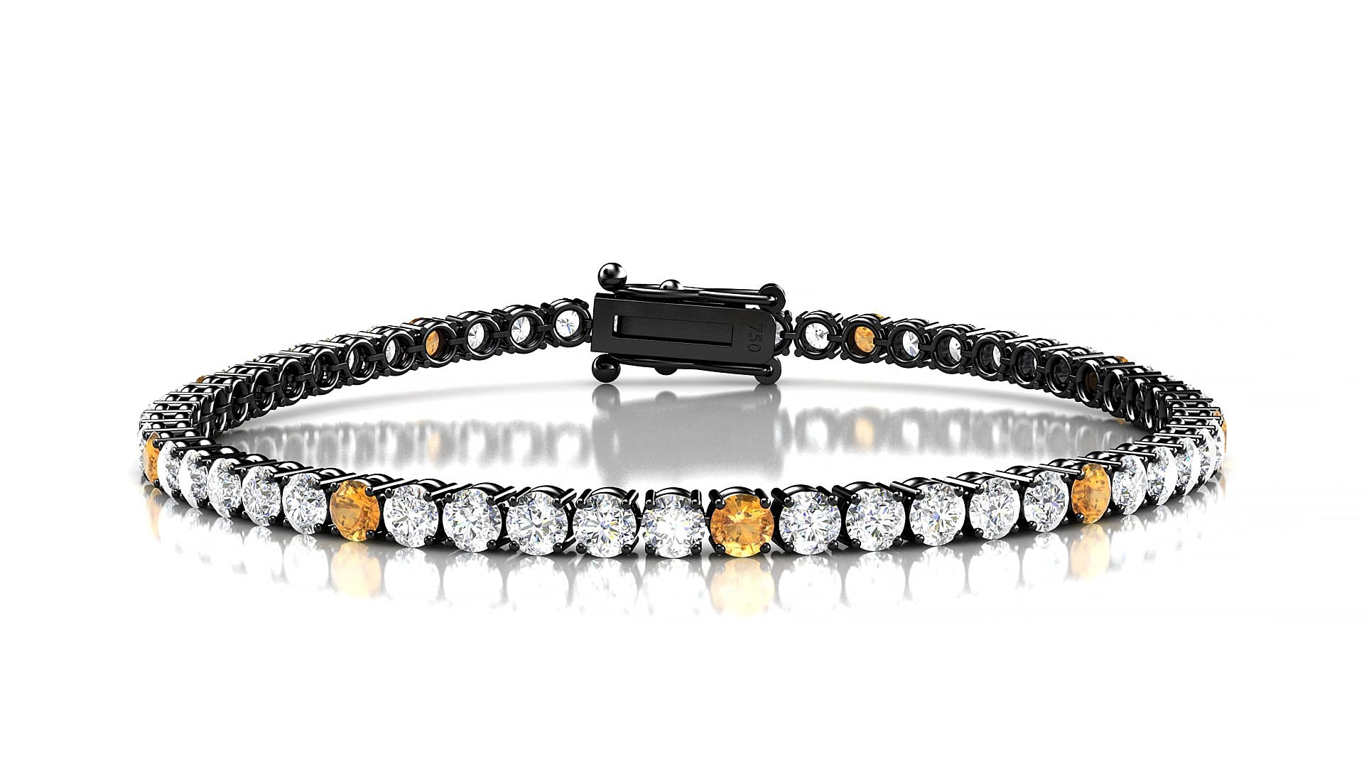 Capri 1-5 | 18k Black Gold 3 mm Round Natural Citrine & Diamond 20 cm Tennis Bracelet