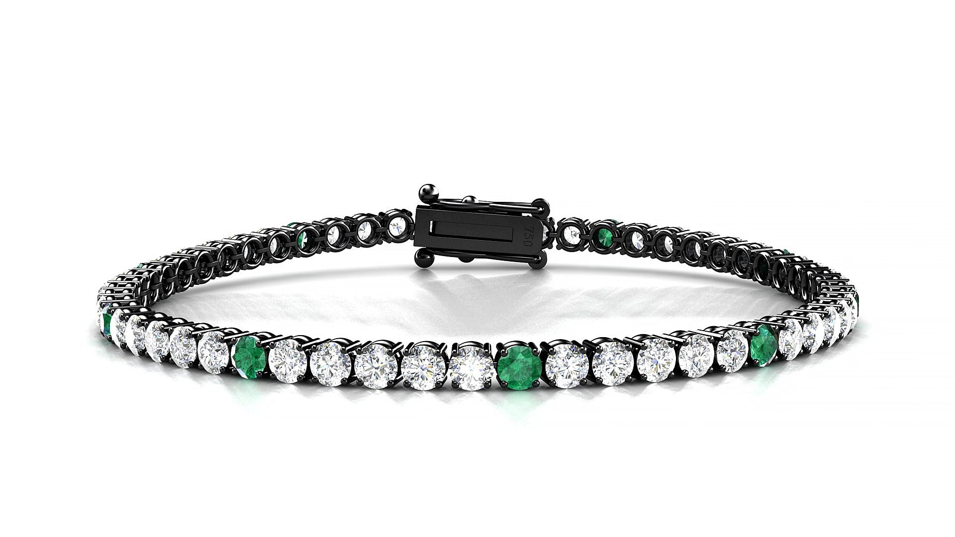 Capri 1-5 | 18k Black Gold 3 mm Round Natural Emerald & Diamond 19 cm Tennis Bracelet