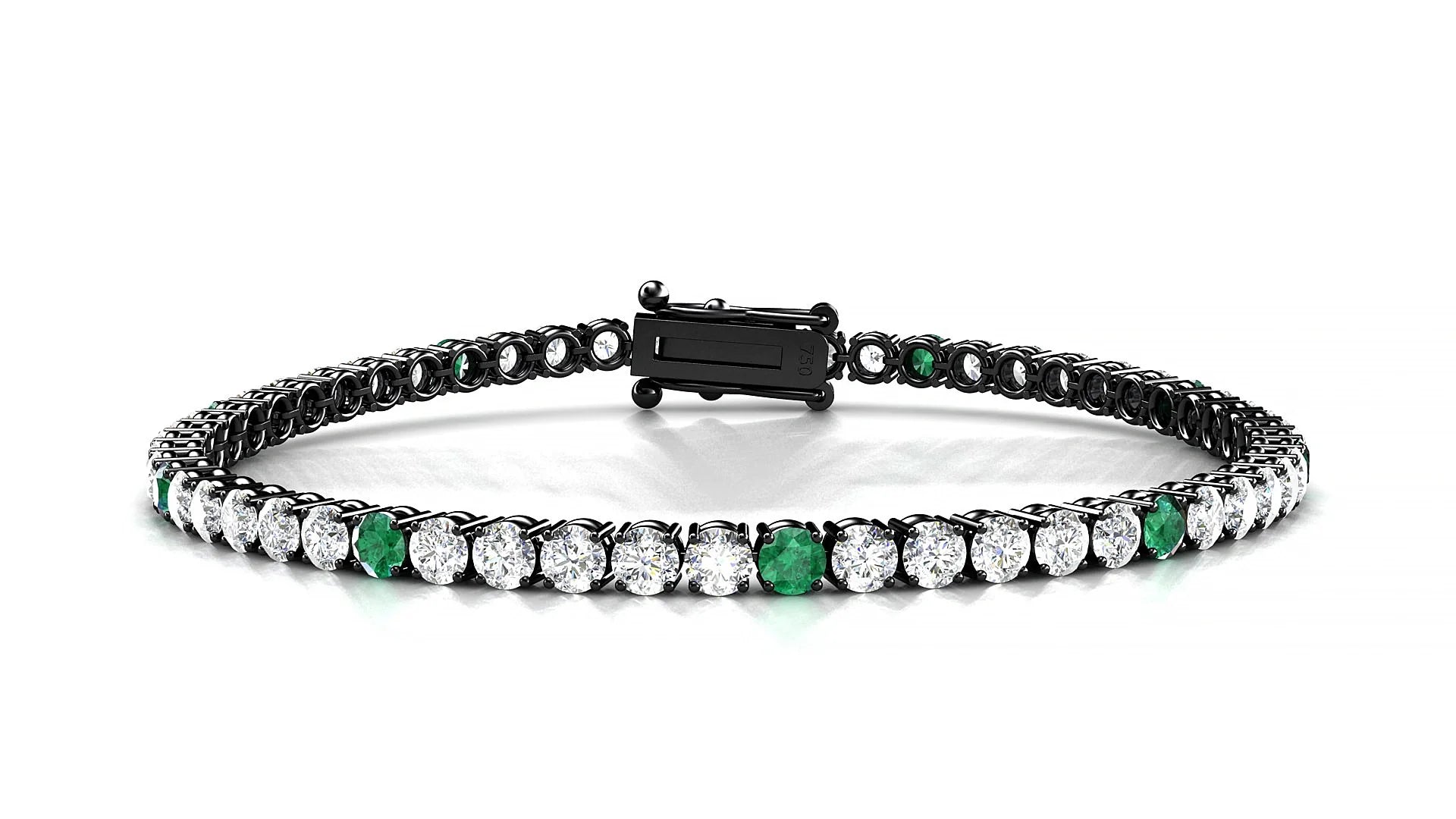 Capri 1-5 | 18k Black Gold 3 mm Round Natural Emerald & Diamond Tennis Bracelet