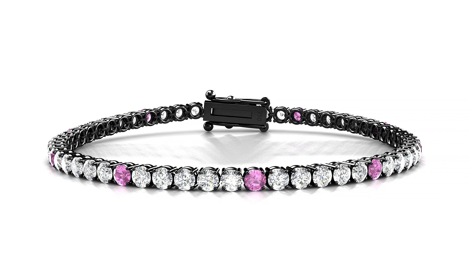 Capri 1-5 | 18k Black Gold 3 mm Round Natural Pink Sapphire & Diamond Tennis Bracelet
