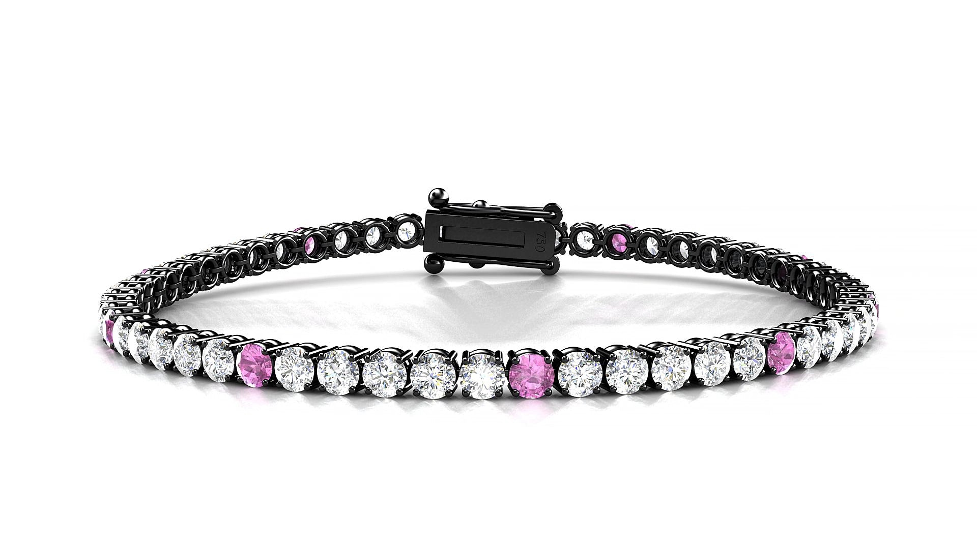 Capri 1-5 | 18k Black Gold 3 mm Round Natural Pink Sapphire & Diamond 16 cm Tennis Bracelet