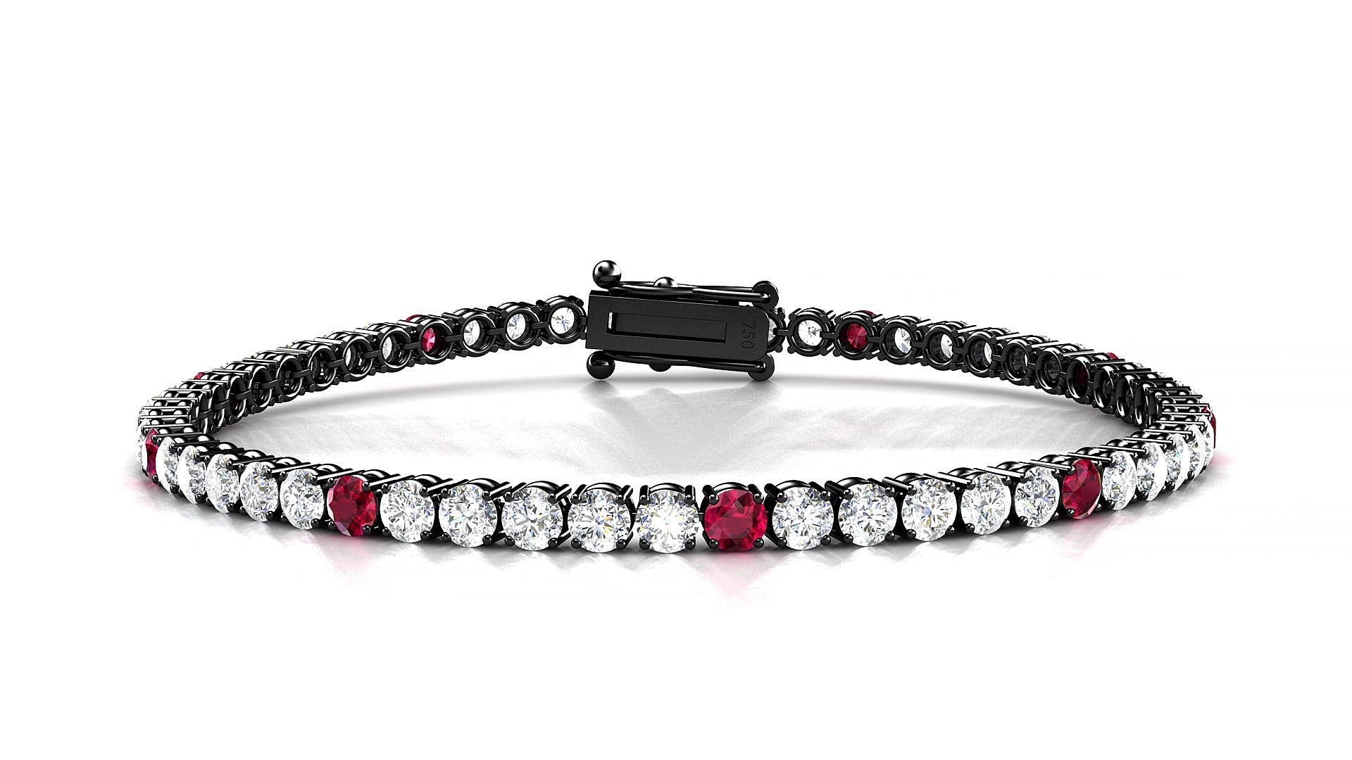 Capri 1-5 | 18k Black Gold 3 mm Round Natural Ruby & Diamond 20 cm Tennis Bracelet