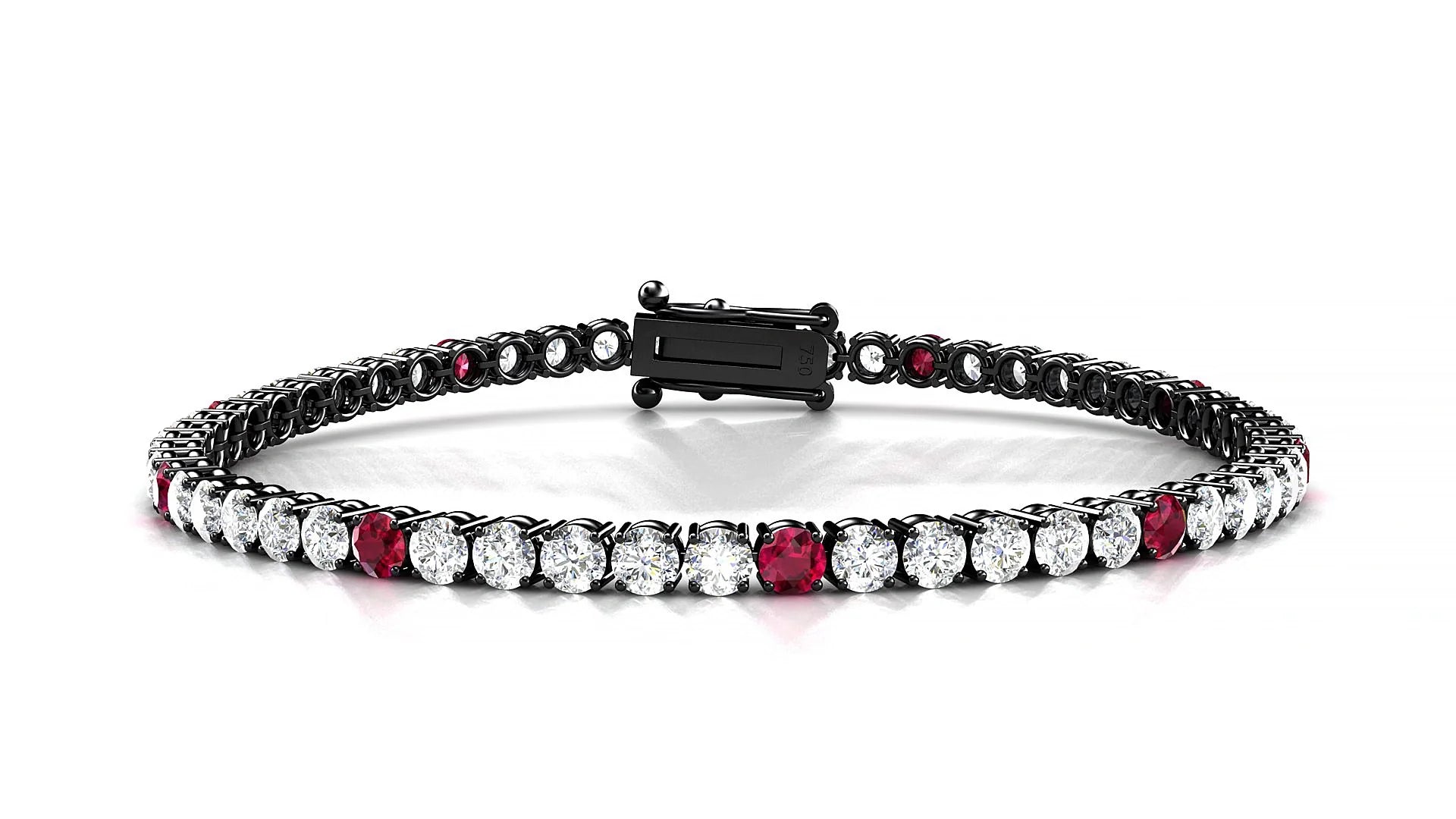 Capri 1-5 | 18k Black Gold 3 mm Round Natural Ruby & Diamond Tennis Bracelet