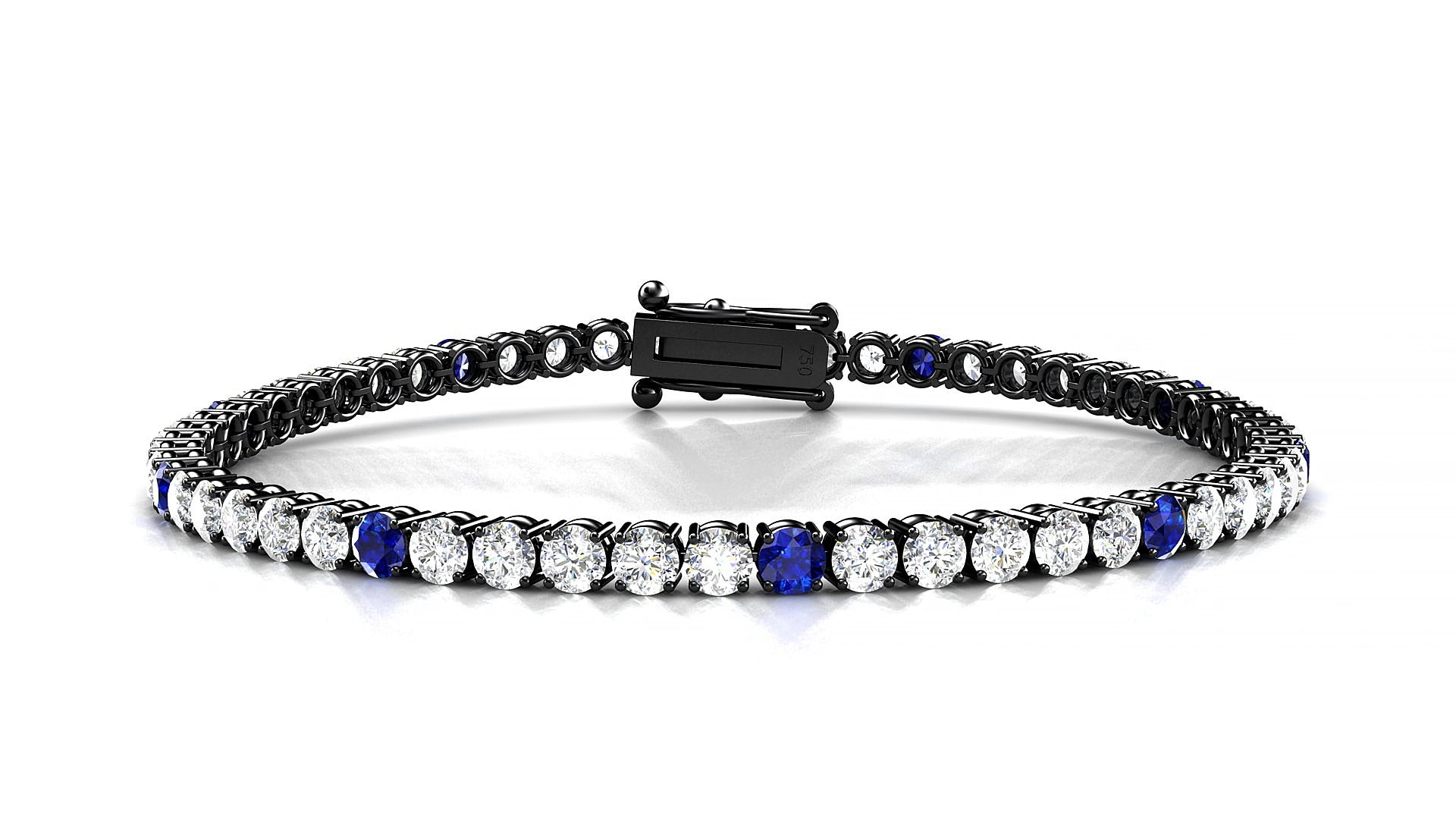 Capri 1-5 | 18k Black Gold 3 mm Round Natural Sapphire & Diamond 15 cm Tennis Bracelet