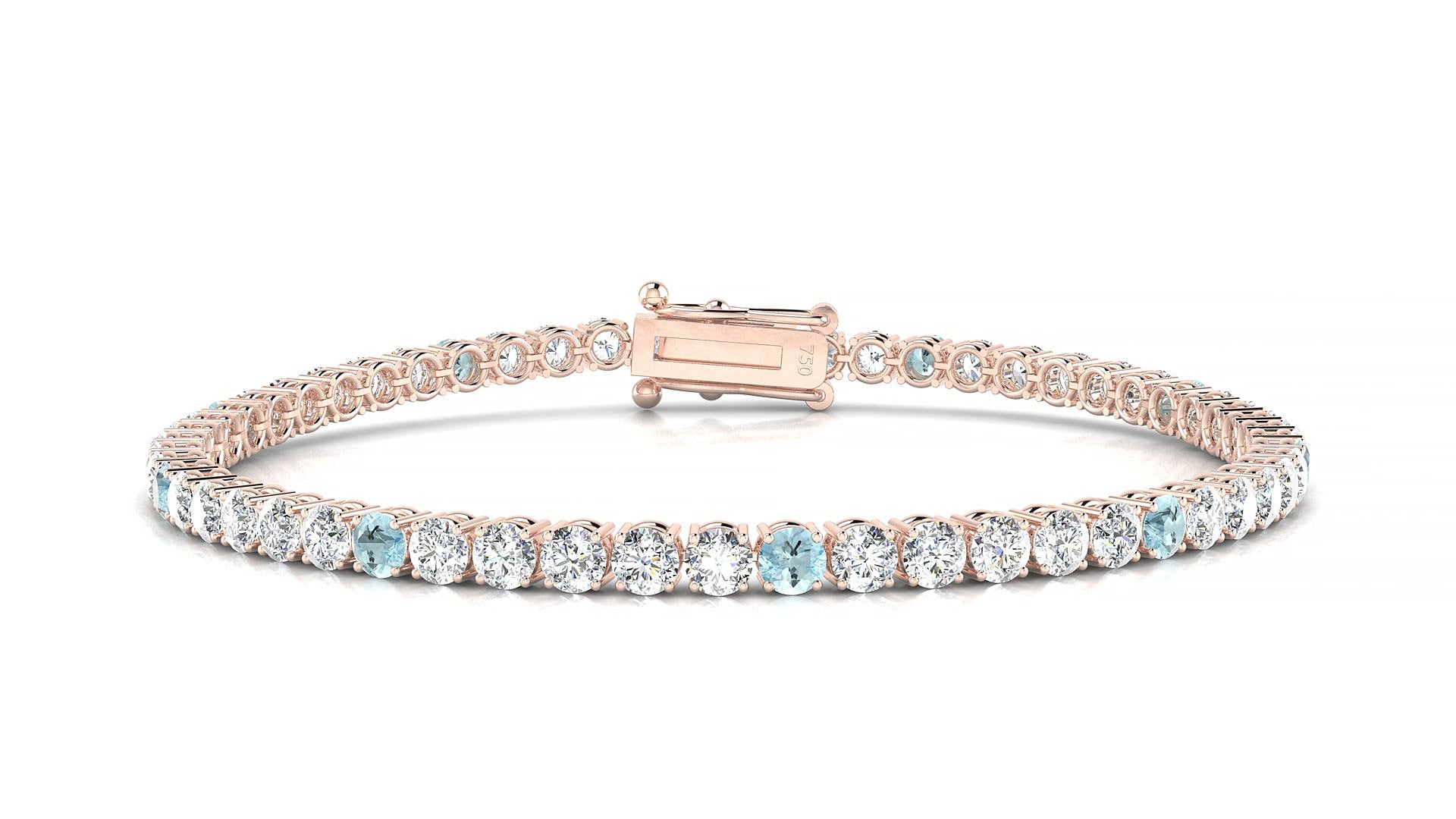 Capri 1-5 | 18k Rose Gold 3 mm Round Natural Aquamarine & Diamond 18 cm Tennis Bracelet