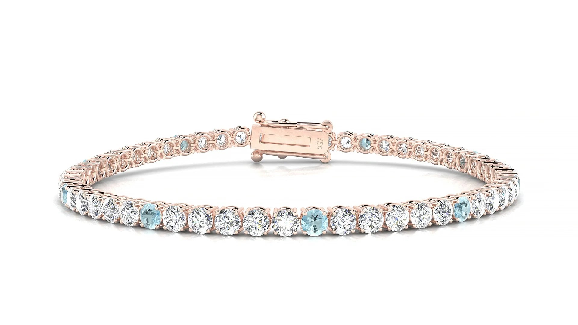 Capri 1-5 | 18k Rose Gold 3 mm Round Natural Aquamarine & Diamond Tennis Bracelet