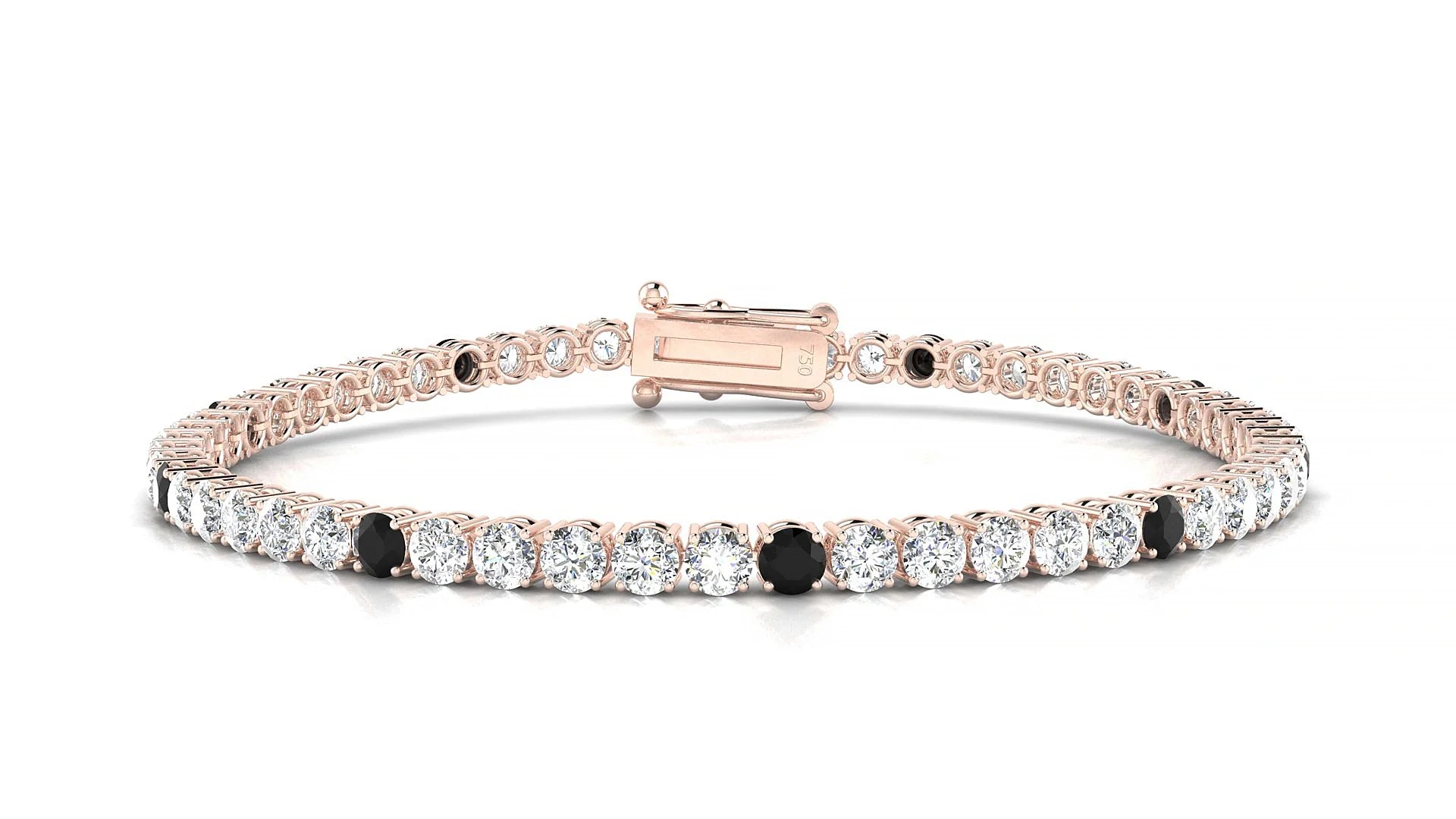 Capri 1-5 | 18k Rose Gold 3 mm Round Natural Black Diamond & Diamond Tennis Bracelet