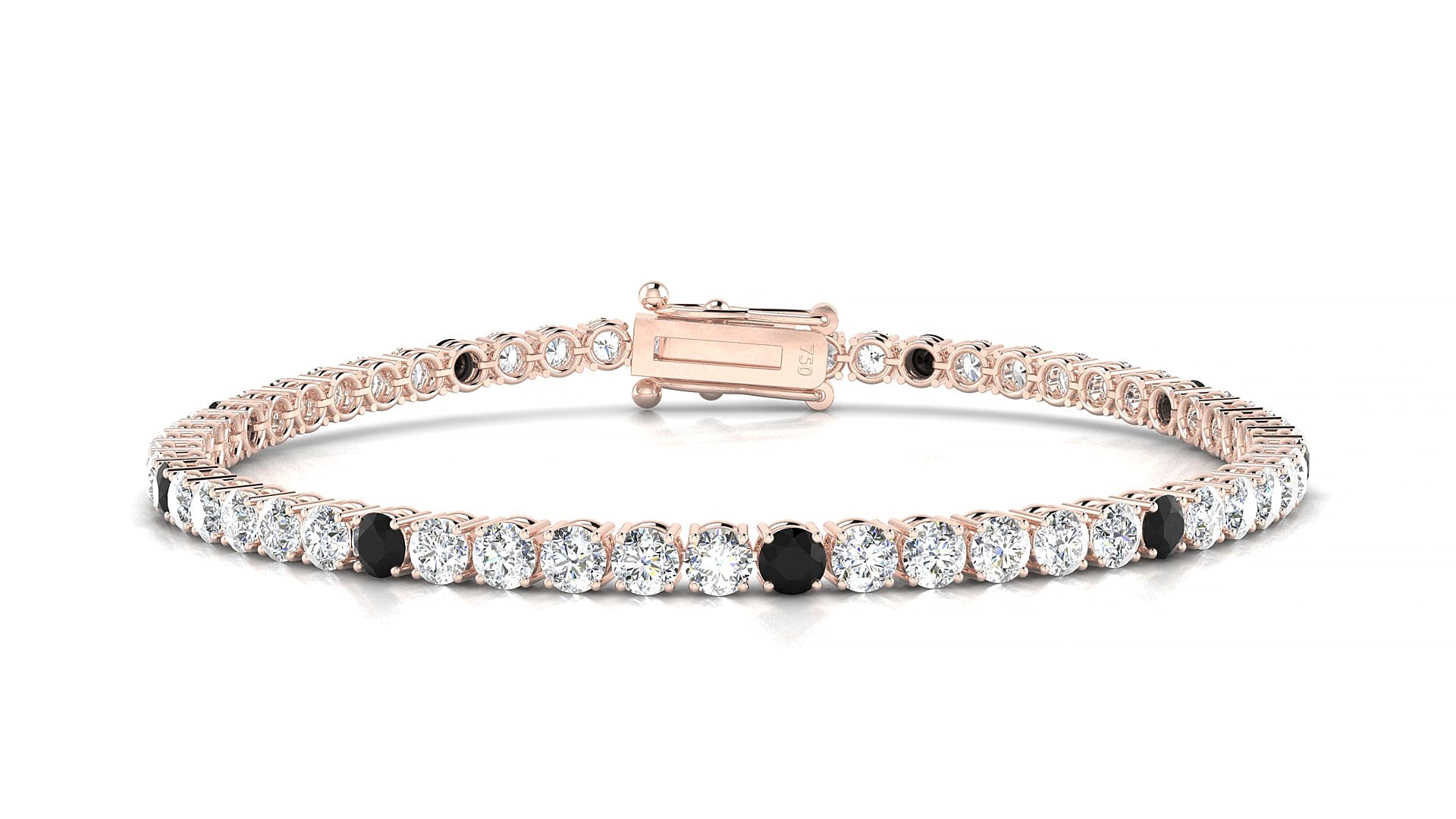 Capri 1-5 | 18k Rose Gold 3 mm Round Natural Black Diamond & Diamond 19 cm Tennis Bracelet