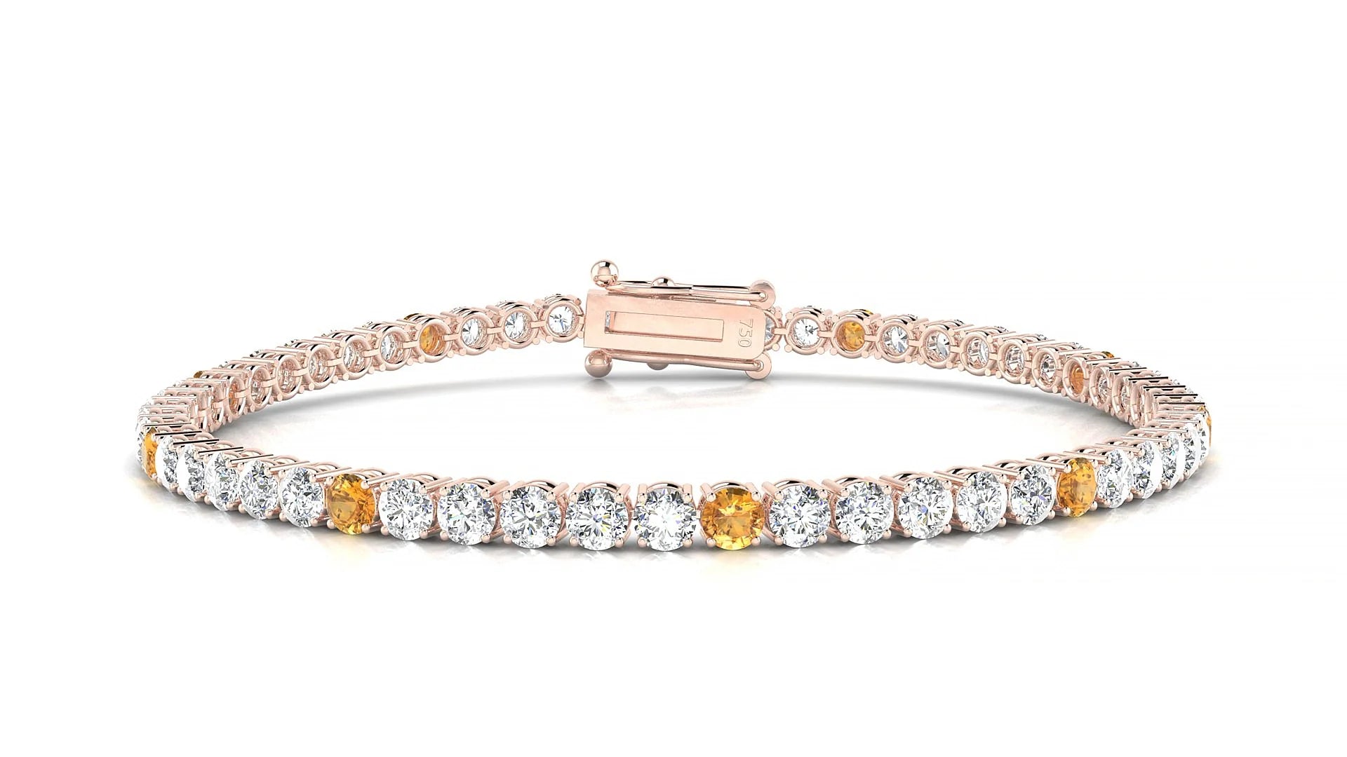 Capri 1-5 | 18k Rose Gold 3 mm Round Natural Citrine & Diamond Tennis Bracelet