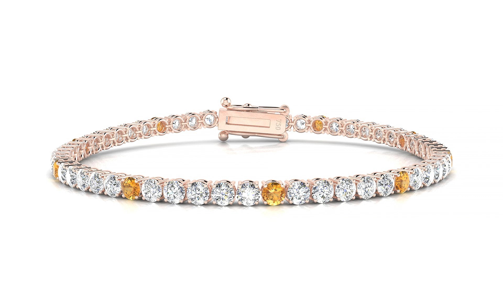 Capri 1-5 | 18k Rose Gold 3 mm Round Natural Citrine & Diamond 20 cm Tennis Bracelet