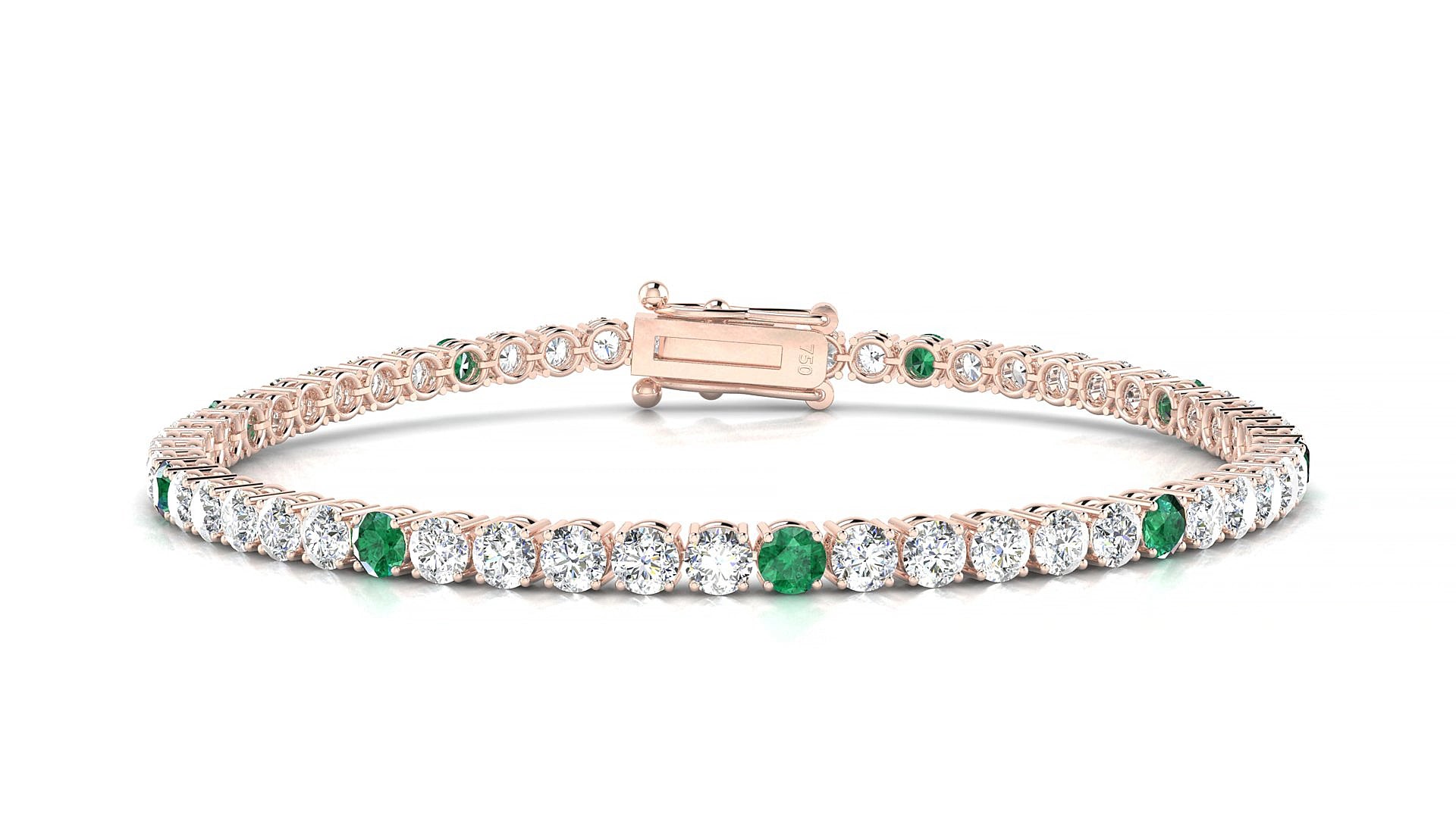 Capri 1-5 | 18k Rose Gold 3 mm Round Natural Emerald & Diamond 16 cm Tennis Bracelet