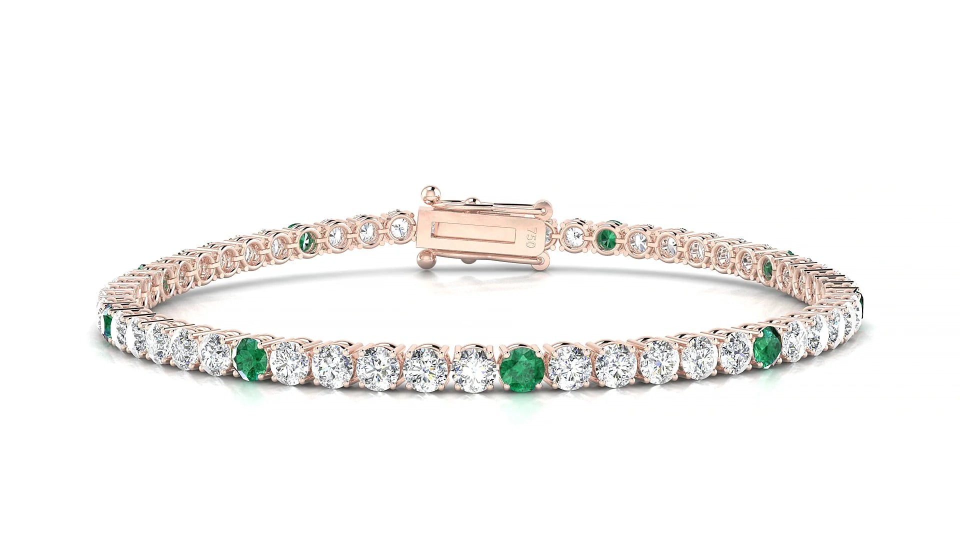 Capri 1-5 | 18k Rose Gold 3 mm Round Natural Emerald & Diamond Tennis Bracelet