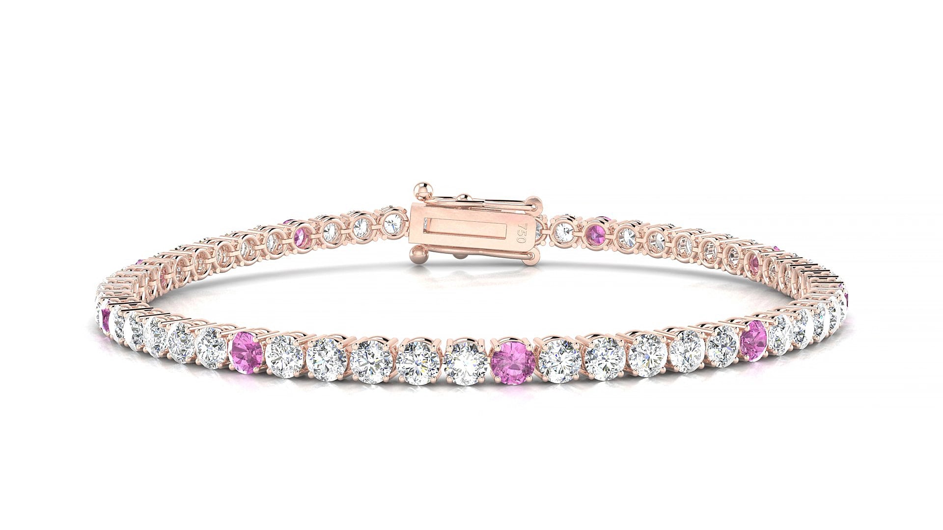 Capri 1-5 | 18k Rose Gold 3 mm Round Natural Pink Sapphire & Diamond 17 cm Tennis Bracelet