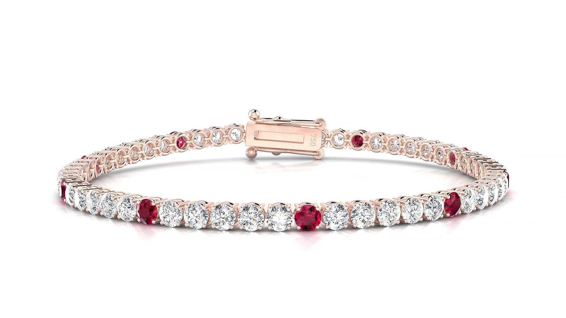 Capri 1-5 | 18k Rose Gold 3 mm Round Natural Ruby & Diamond 17 cm Tennis Bracelet