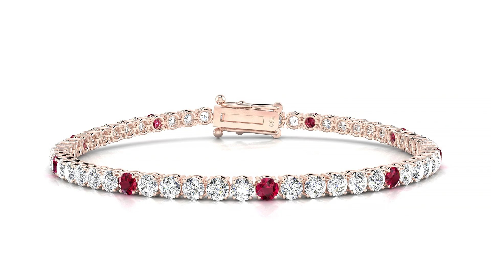 Capri 1-5 | 18k Rose Gold 3 mm Round Natural Ruby & Diamond Tennis Bracelet