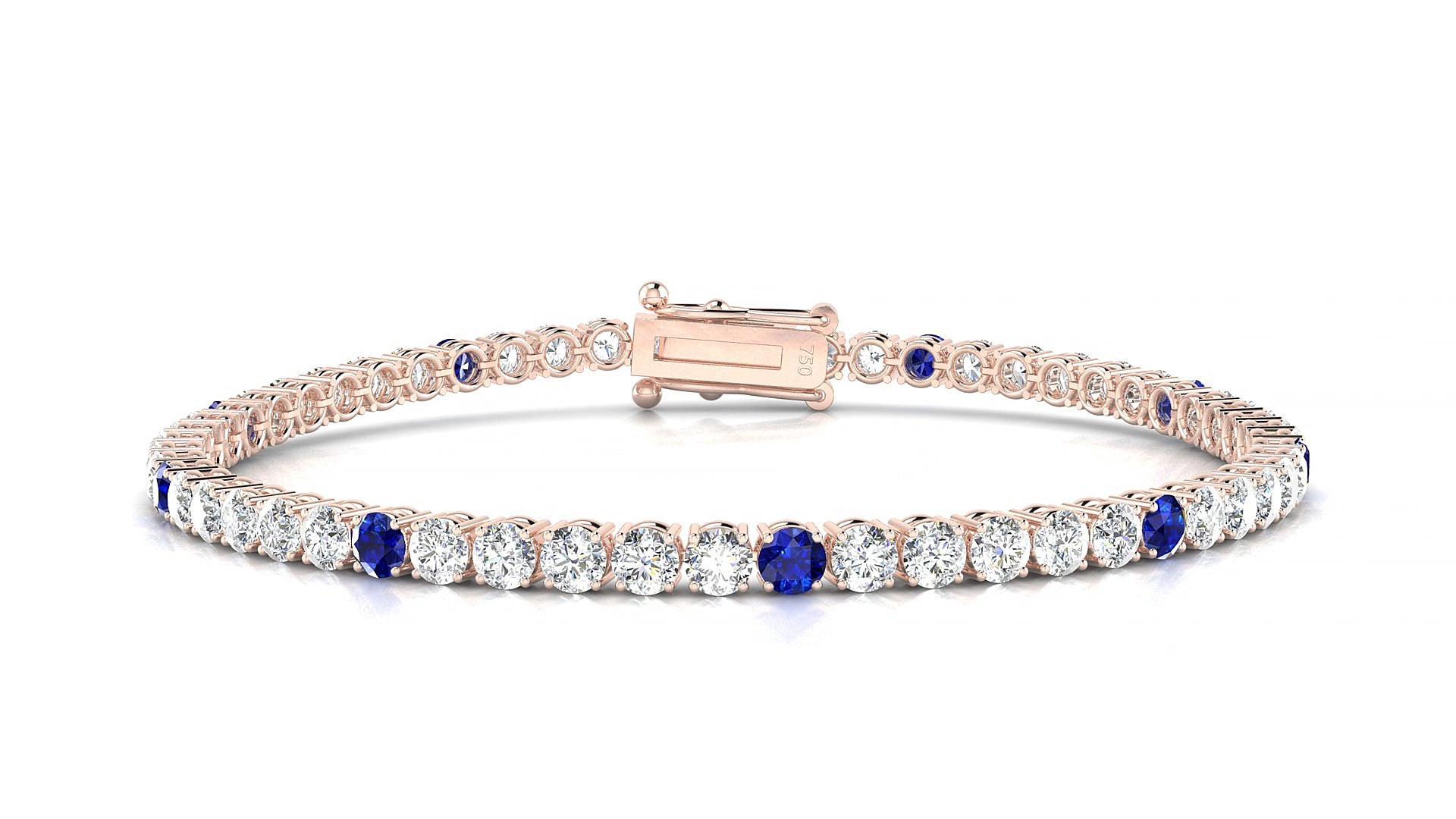 Capri 1-5 | 18k Rose Gold 3 mm Round Natural Sapphire & Diamond 19 cm Tennis Bracelet
