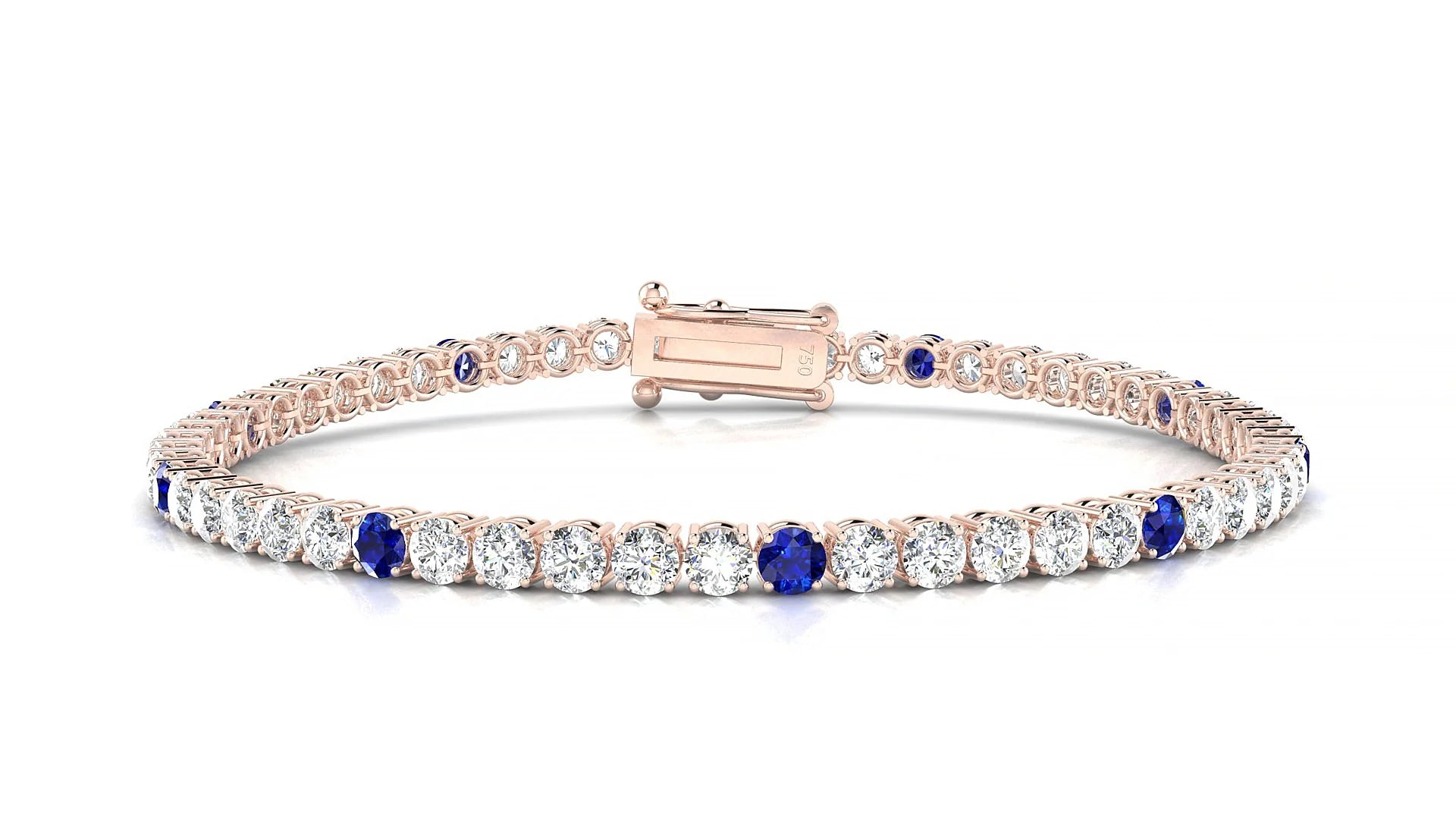 Capri 1-5 | 18k Rose Gold 3 mm Round Natural Sapphire & Diamond Tennis Bracelet