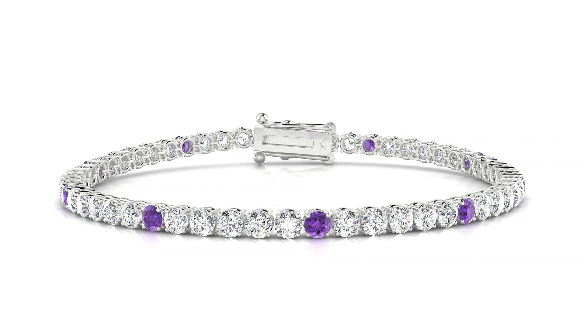Capri 1-5 | 18k White Gold 3 mm Round Natural Amethyst & Diamond 16 cm Tennis Bracelet