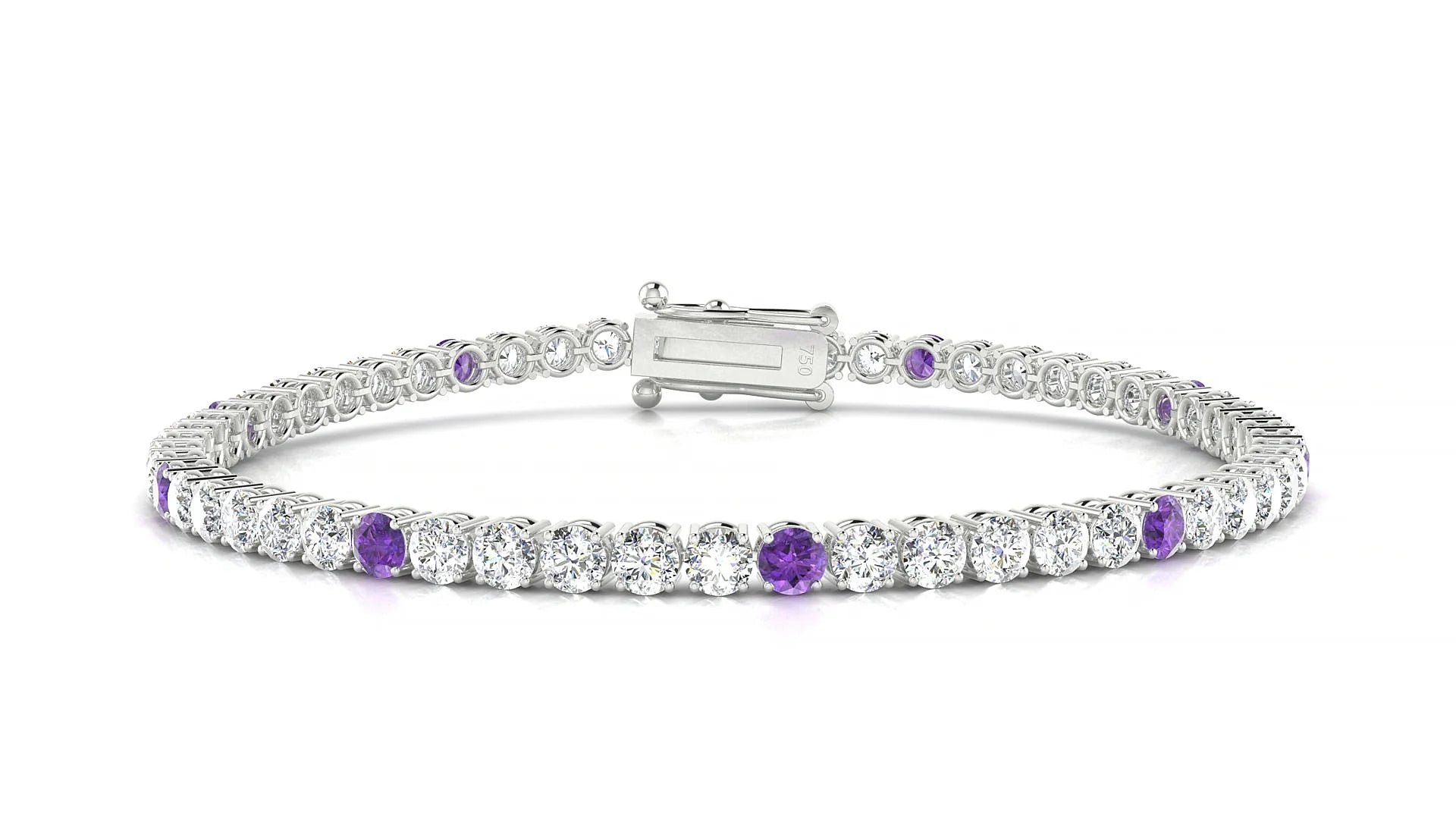 Capri 1-5 | 18k White Gold 3 mm Round Natural Amethyst & Diamond Tennis Bracelet