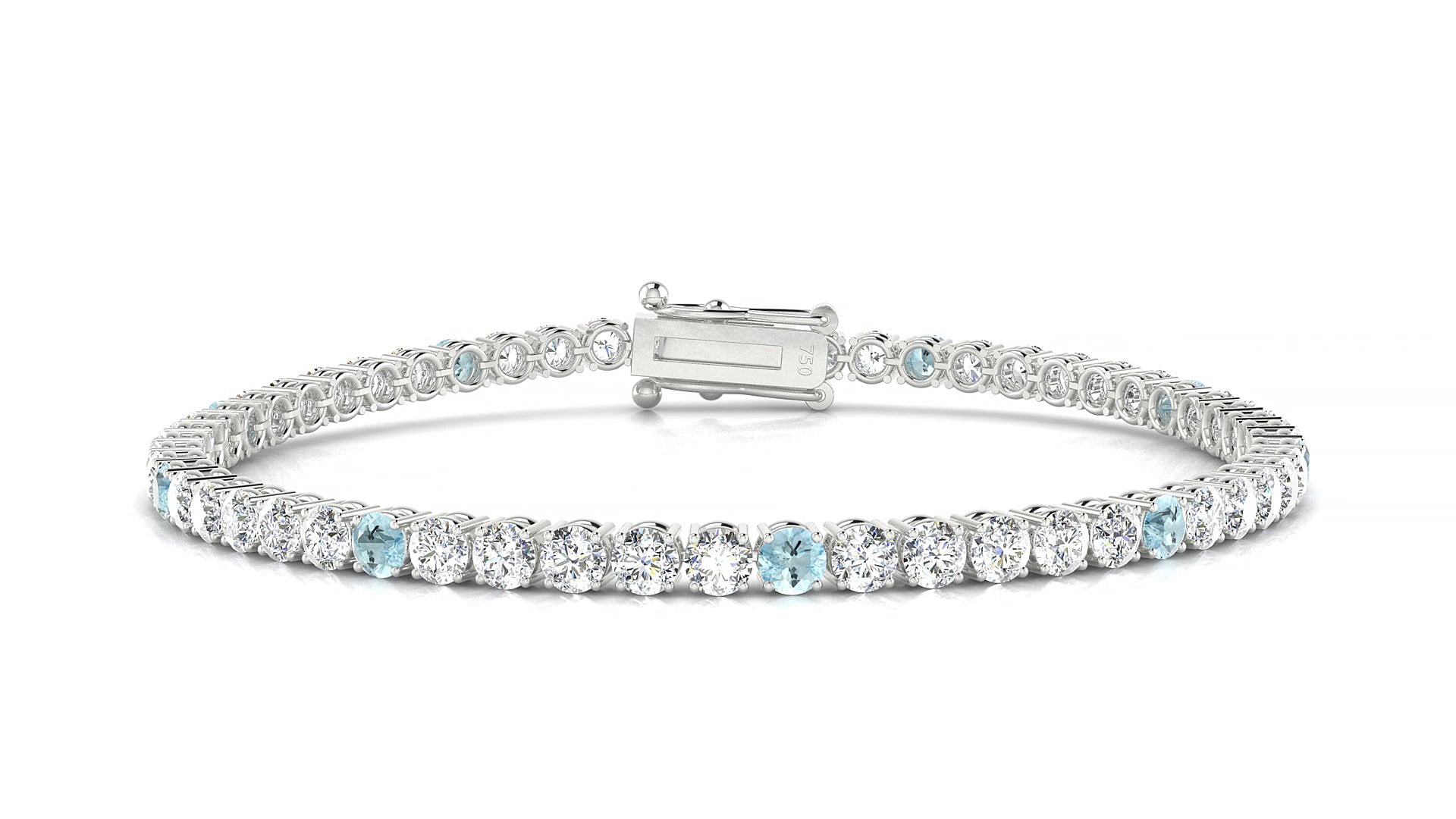 Capri 1-5 | 18k White Gold 3 mm Round Natural Aquamarine & Diamond 15 cm Tennis Bracelet