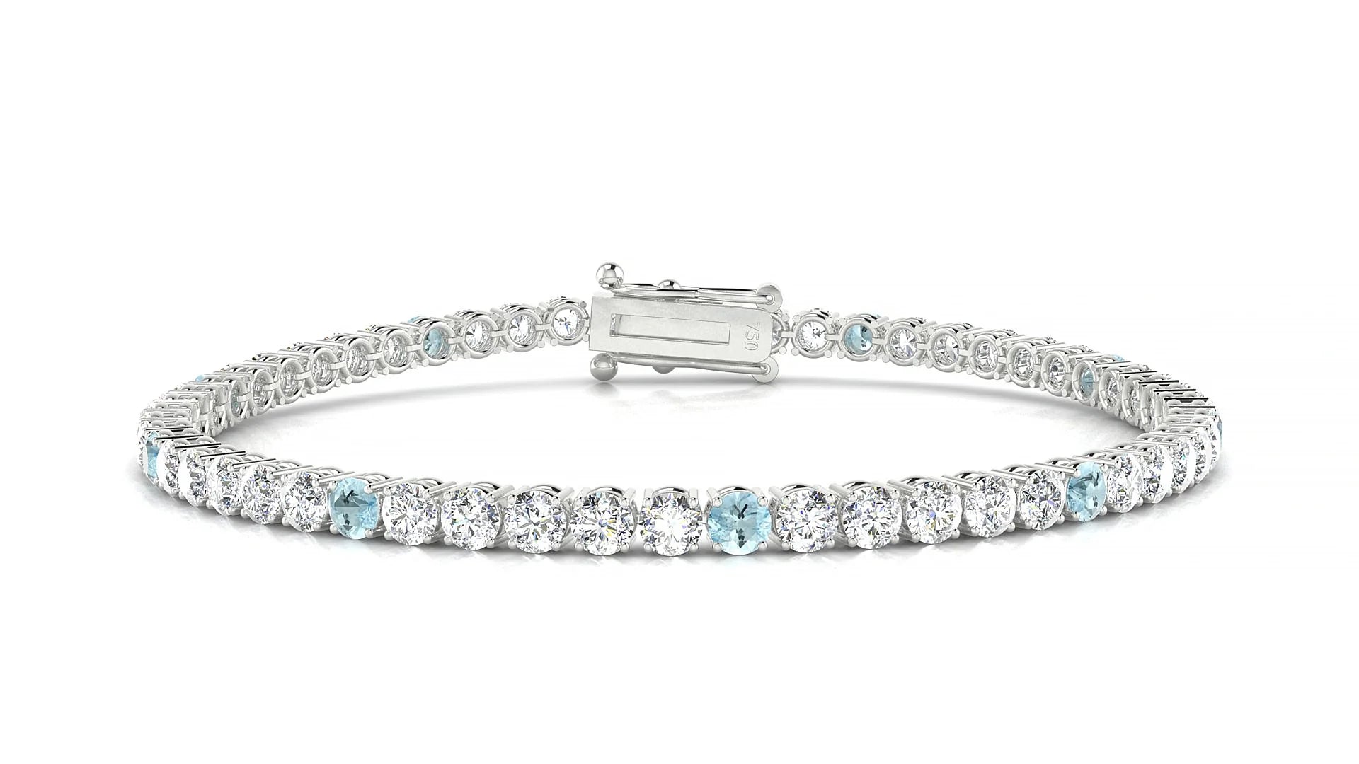 Capri 1-5 | 18k White Gold 3 mm Round Natural Aquamarine & Diamond Tennis Bracelet