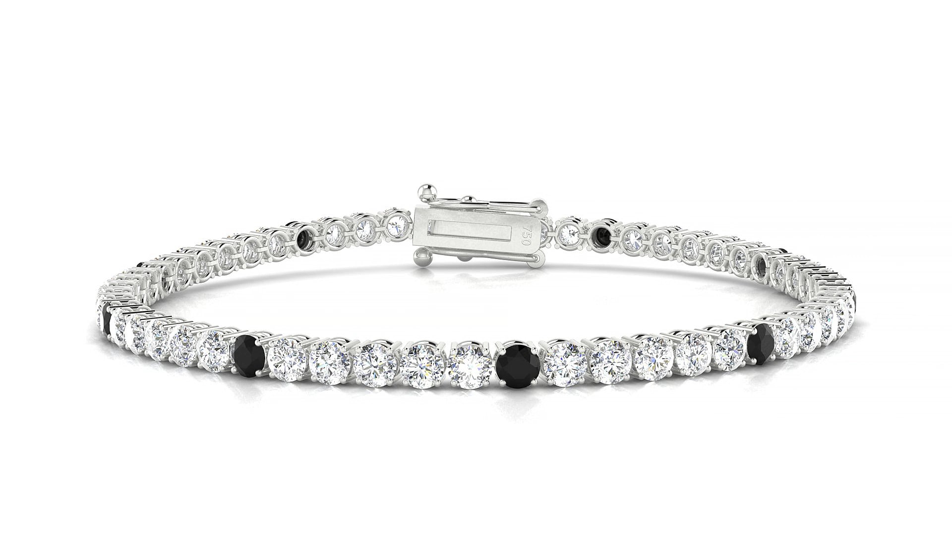 Capri 1-5 | 18k White Gold 3 mm Round Natural Black Diamond & Diamond 19 cm Tennis Bracelet